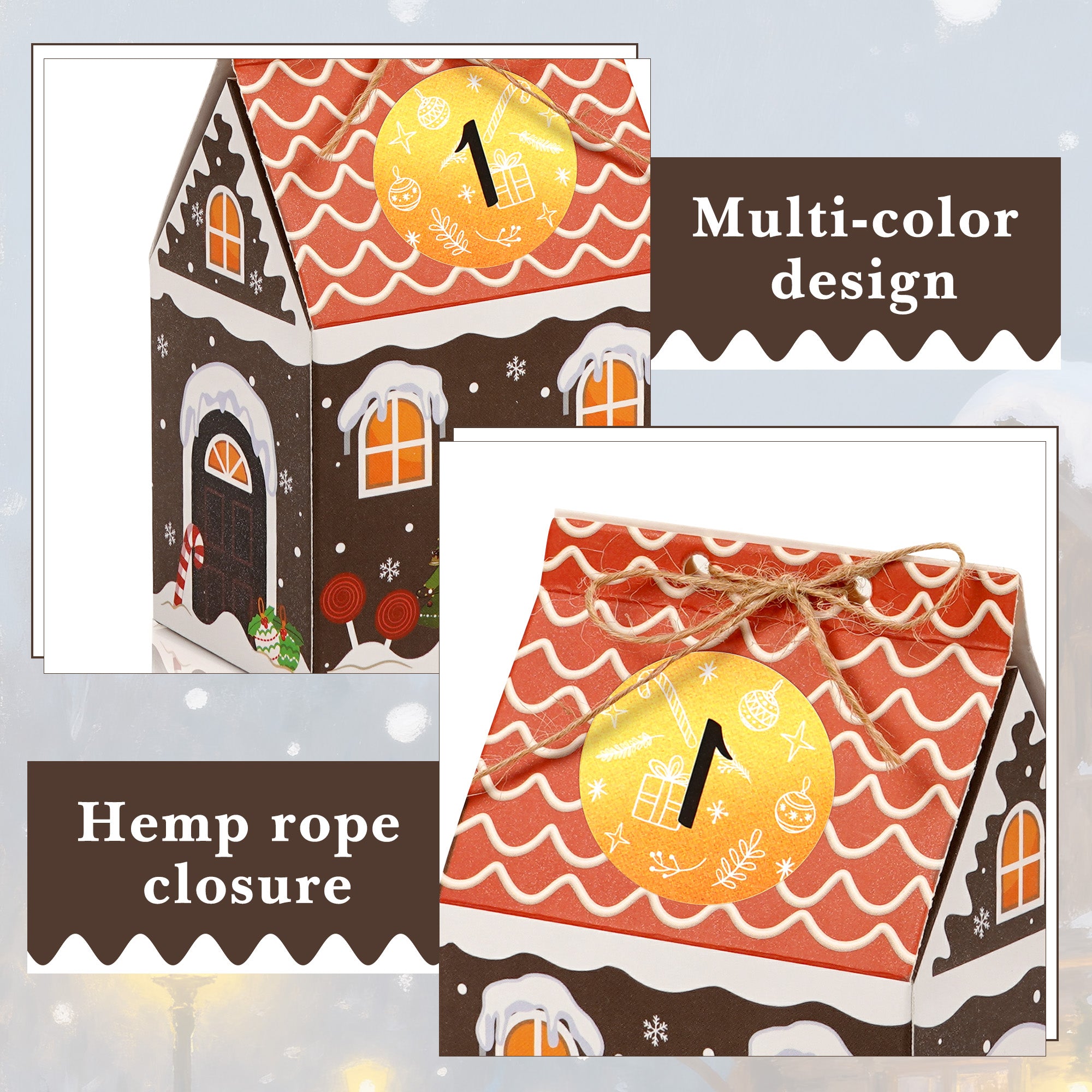 Linkidea 24 Pcs Christmas Gingerbread House Candy Case Set, Holiday Party Favors, Paper Treat Boxes for Family & Festive Gift Packaging