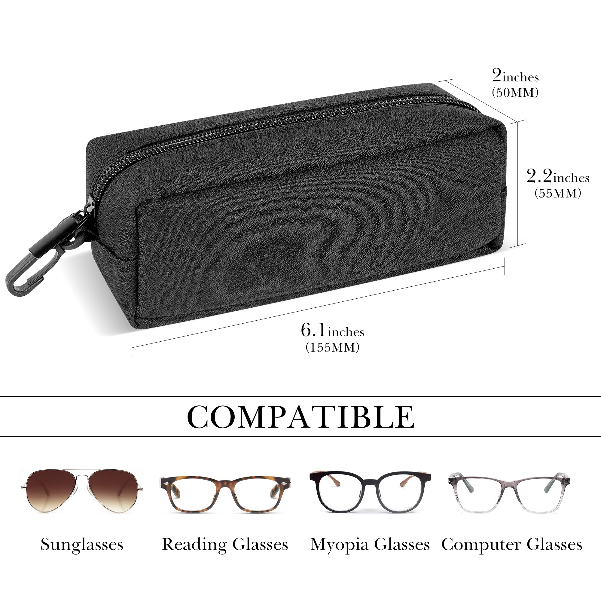 Extra Large Sunglasses Pouch Case, Black Oxford Oversized Eyewear Organizer Soft Bag Compatible with Gucci GG1556S/GG1546S/GG1436S Versace VE4395