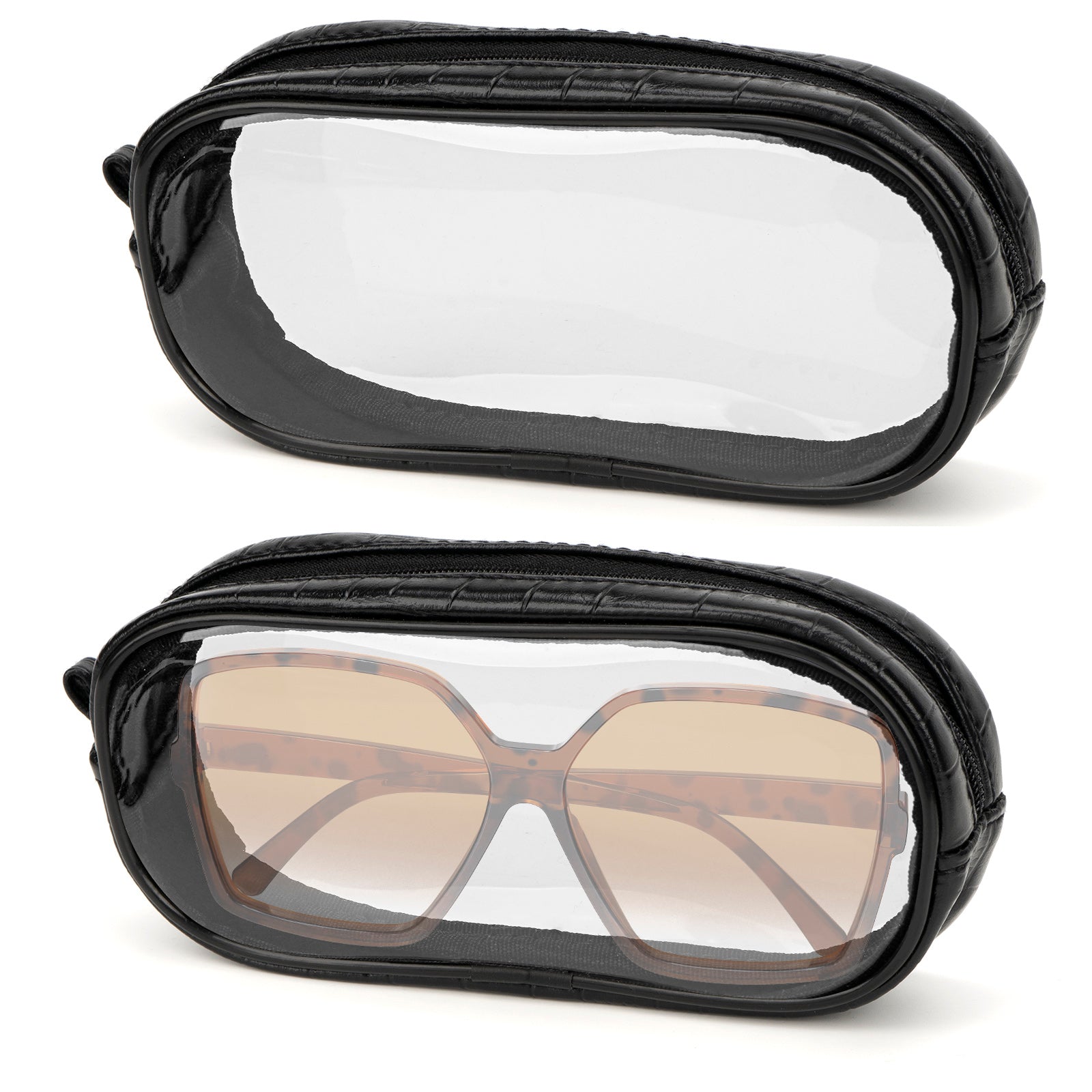 Extra Large Sunglasses Pouch Case with Zipper, 2 Pack Vegan Leather Sunspecs Organizer Soft Bag Compatible with Rayban RB3647N RB2197 RB0360S Persol PO3314S PO3311S PO1006S