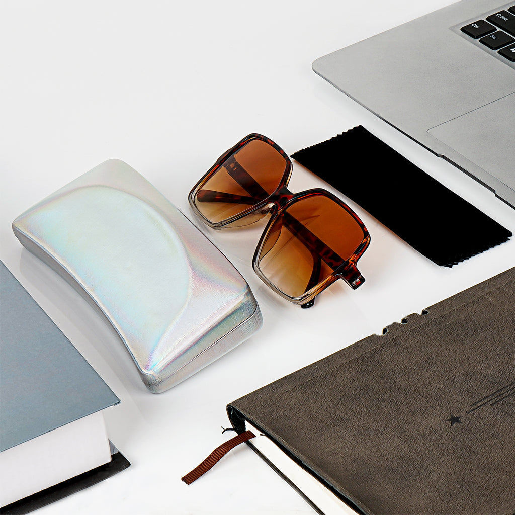 Extra Large Hard Shell Sunglasses Case, Vegan Leather Sun Glasses Storage Organizer Compatible with Persol PO3355S/PO3357S/PO3235S Rayban RB4232/RB4389/RB4202 (XL / White Colorful)