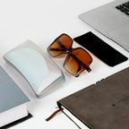 Extra Large Hard Shell Sunglasses Case, Vegan Leather Sun Glasses Storage Organizer Compatible with Persol PO3355S/PO3357S/PO3235S Rayban RB4232/RB4389/RB4202 (XL / White Colorful)