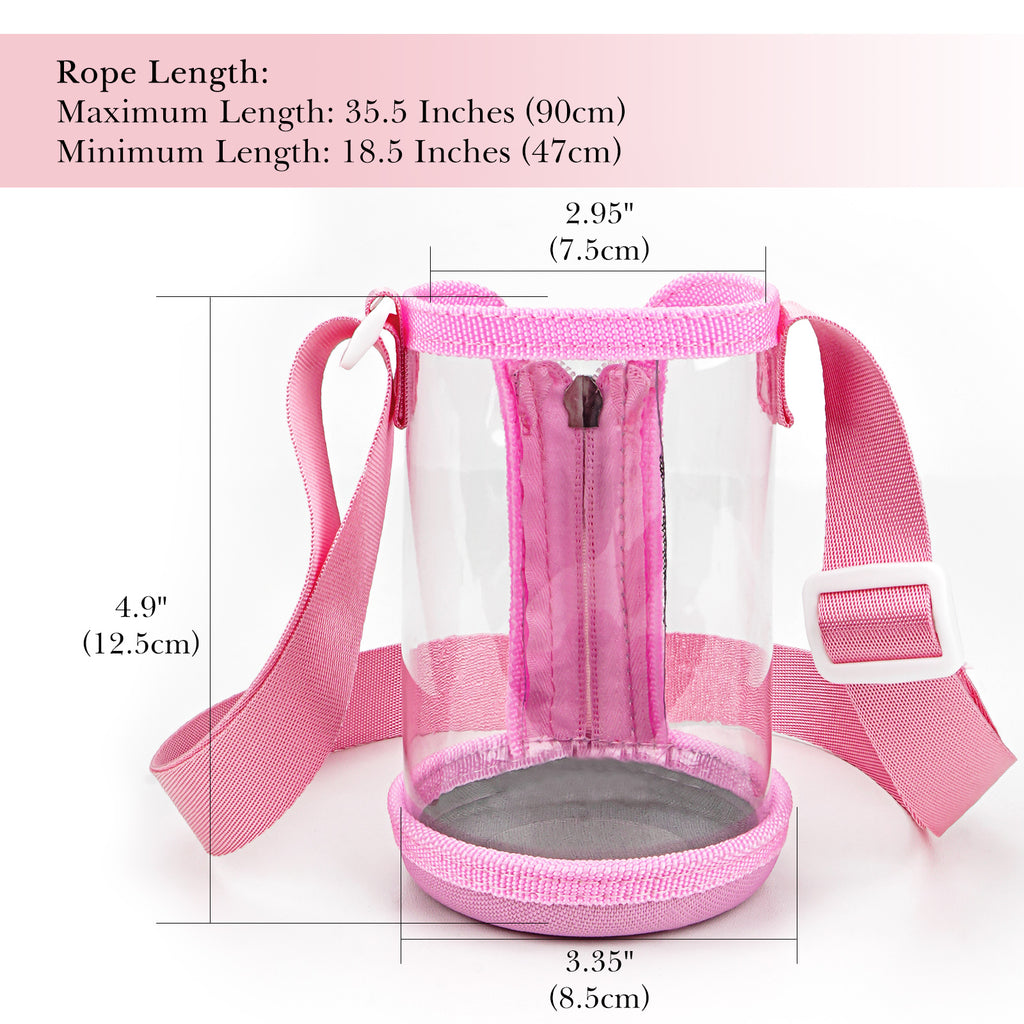 Linkidea Clear Water Bottle Carrier with Strap Compatible with Contigo 14oz, Zak Designs, YETI Rambler Jr. 12oz Kids Bottles, Transparent Waterbottle Sling Bag Holder, Shoulder Strap, Pink