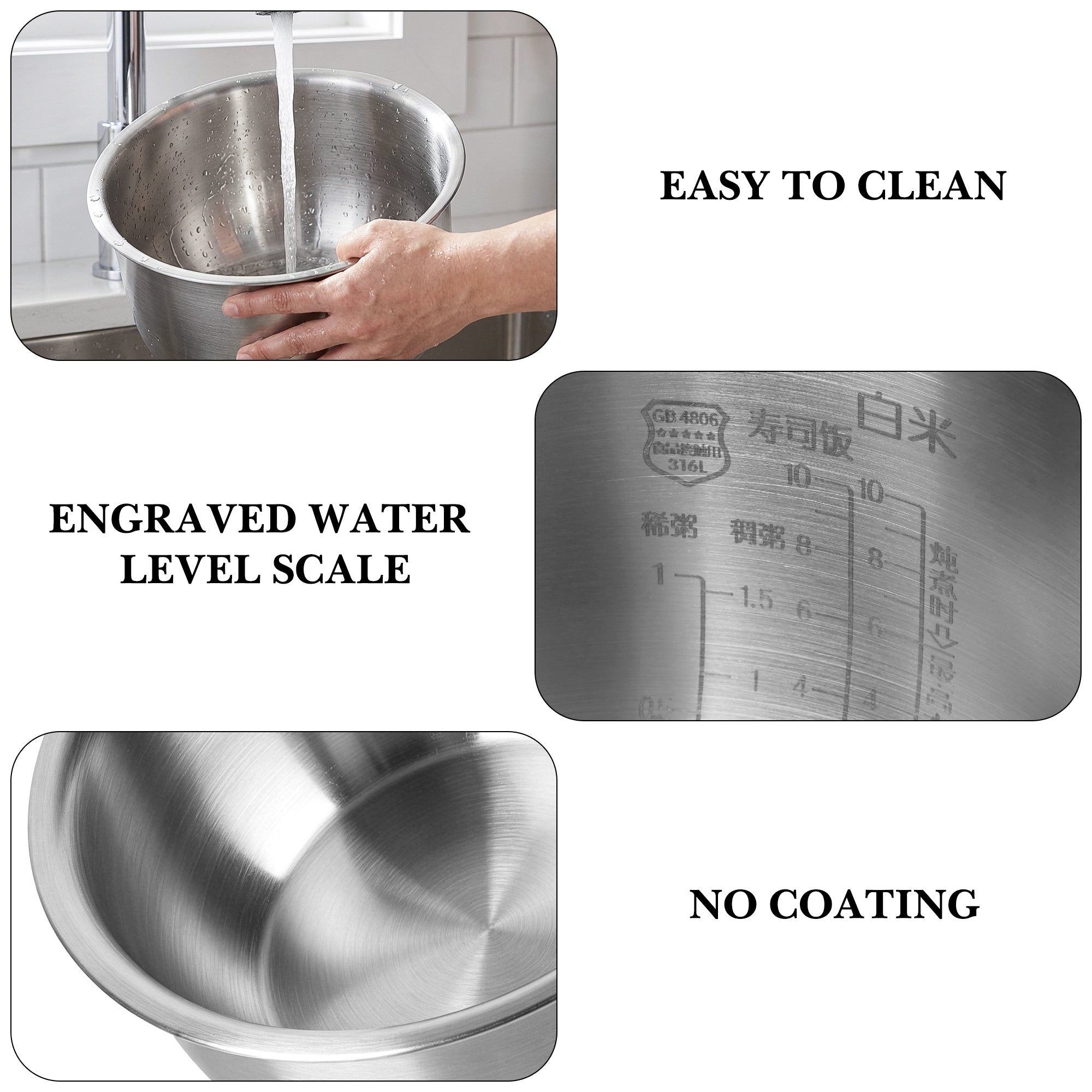 Linkidea Rice Cooker 316 Stainless Steel Inner Pot Compatible with Zojirushi NS-ZCC18, NP-HCC18XH, NP-HLH18, NP-HBC18, NW-QAC18, NS-YMH18, Dishwasher Safe, No Coating Replacement Bowl