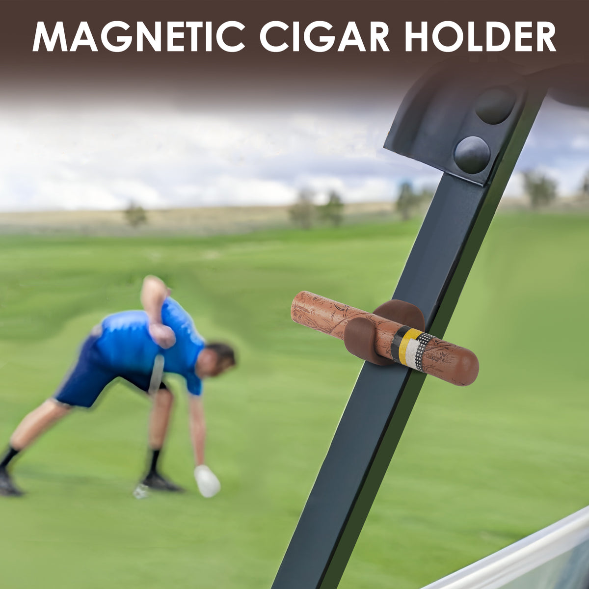 Linkidea Magnetic Cigar Holder Golf Cart Accessories, Cigar Gifts for Men, Cigar Holder Fits Golf Carts, Beach Chairs, Fishing Rods (Brown)