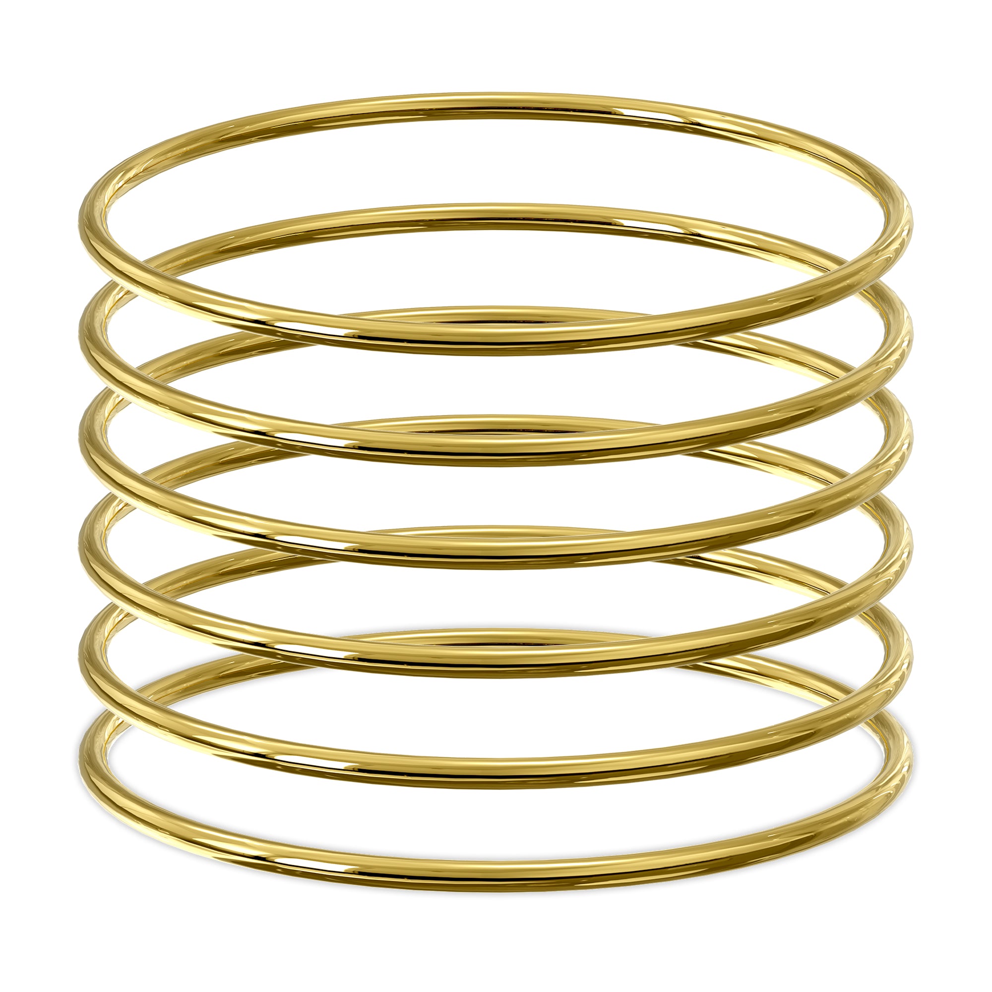 Plus Size Bangle Bracelets Set for Women, Set of 6 Stainless Steel Extra Large Round Golden Bangles Fashion Accessories, 9.2 Inches (XL)