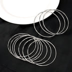 10-Piece Silver Tone Extra-Large Bangle Set for Women, 2.68" Fixed Round Bracelets, Thin Stackable Textured Bangles for Large Hands, Non-Adjustable
