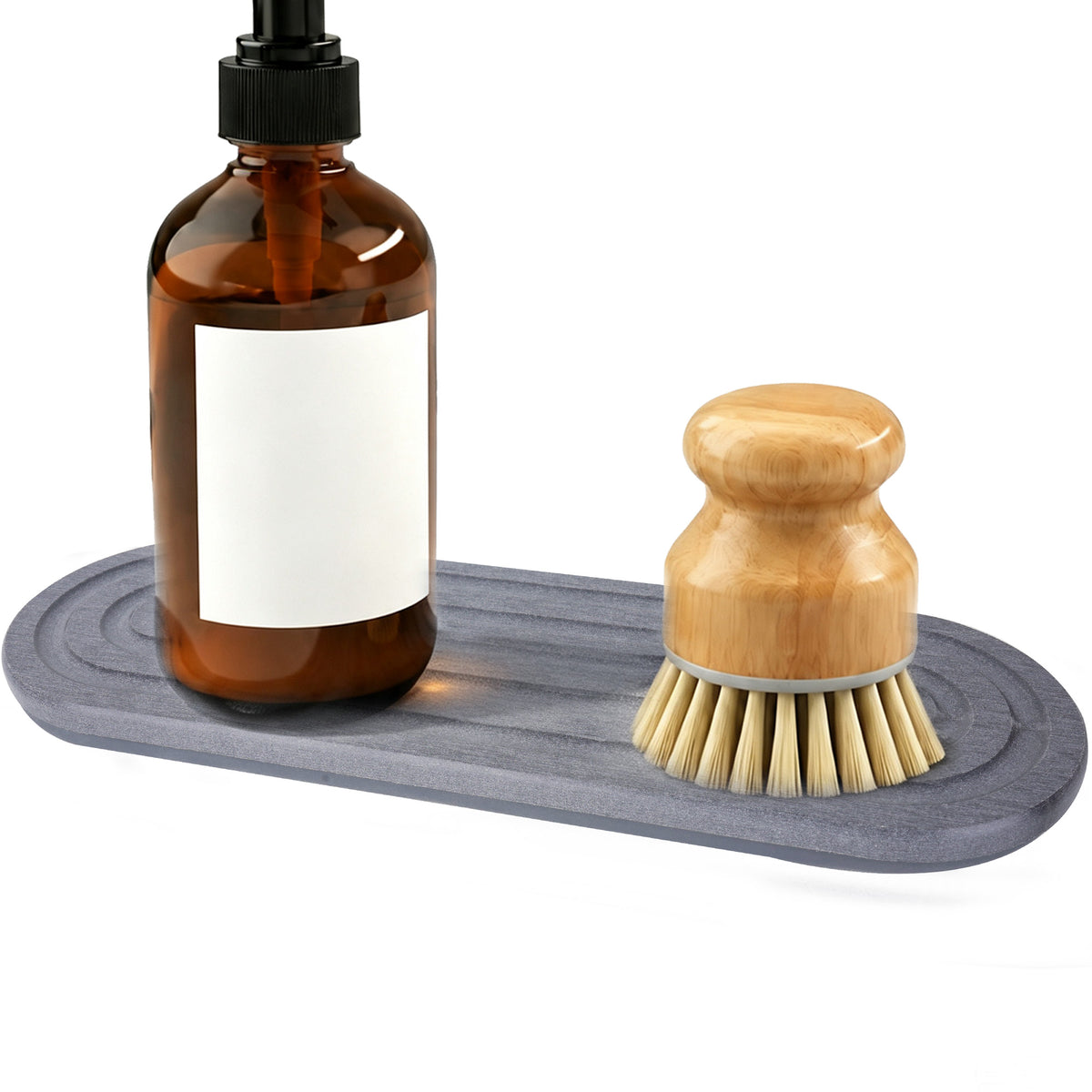 Linkidea Quick-Drying Bathroom Countertop Tray, Soap Dispenser and Soap Dish Organizer with Removable Silicone Mat for Bathroom Sink and Kitchen (Grey)