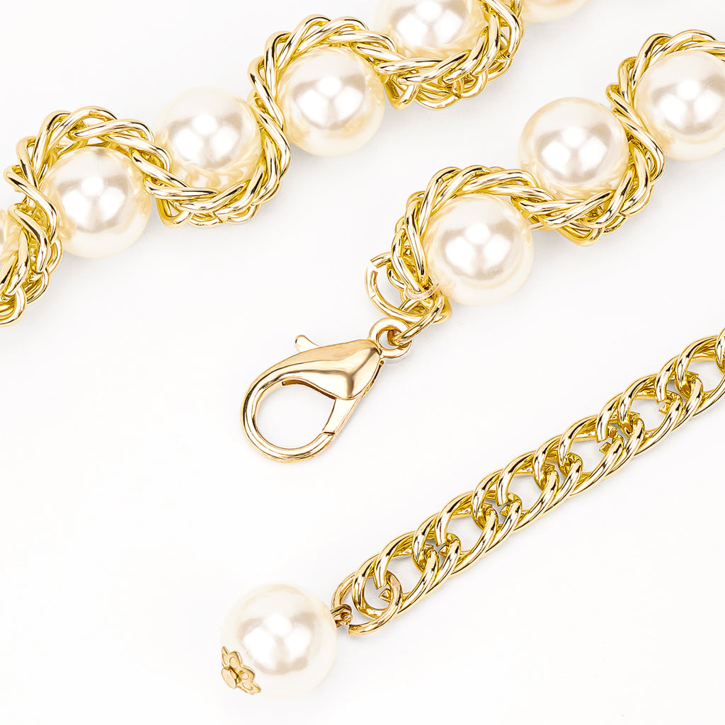 Plus Size Chain Belt for Women, Gold Color and White Faux Pearl Waist ...