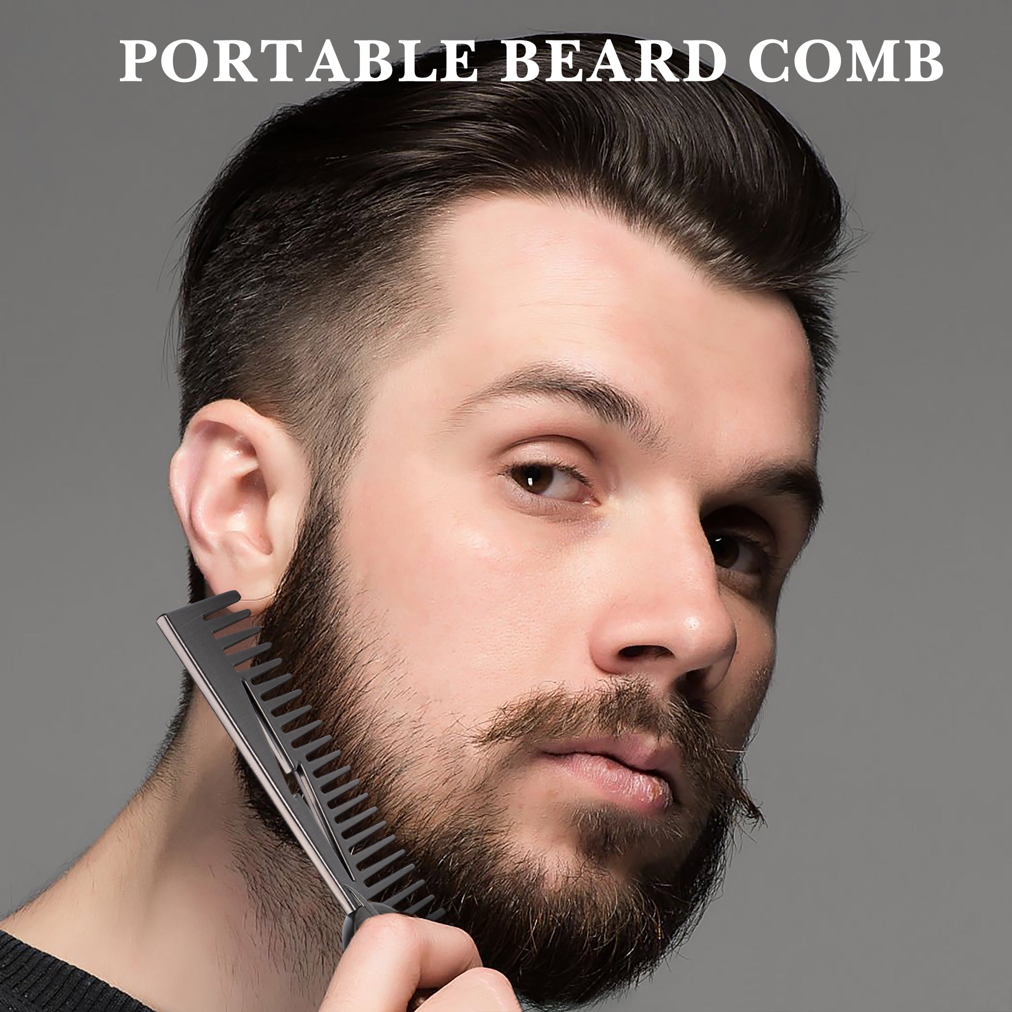 Linkidea Men's Beard Comb, Fine Tooth Facial Hair Grooming & Styling Tool, Anti-Static, Portable Pocket Size for Travel, Compatible with All Beard Types (Grey)