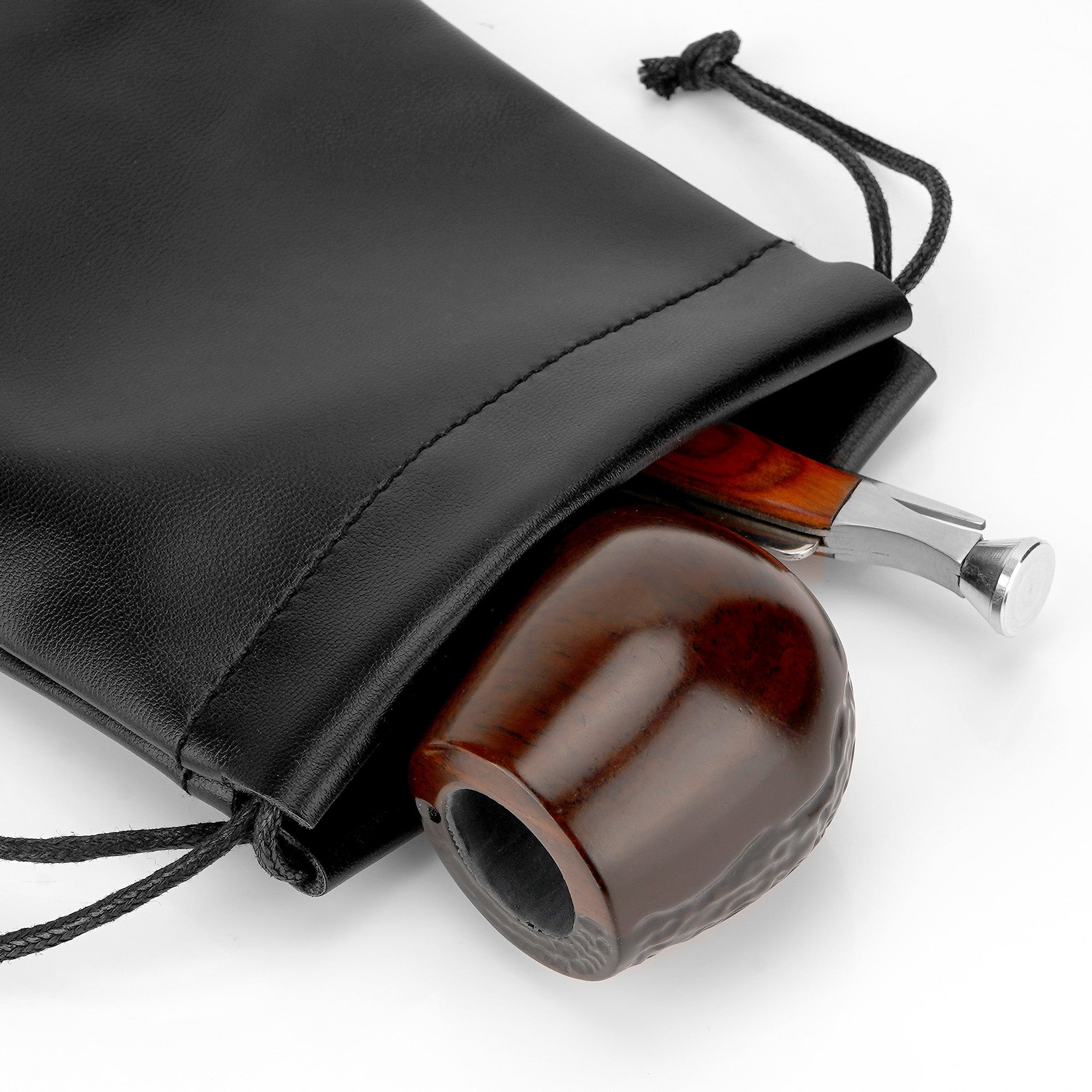 Linkidea Leather Pipe Pouch Travel Smoking Accessories Bag, Portable Tobacco Storage Organizer Case, Gift for Pipe Smoker (Black)