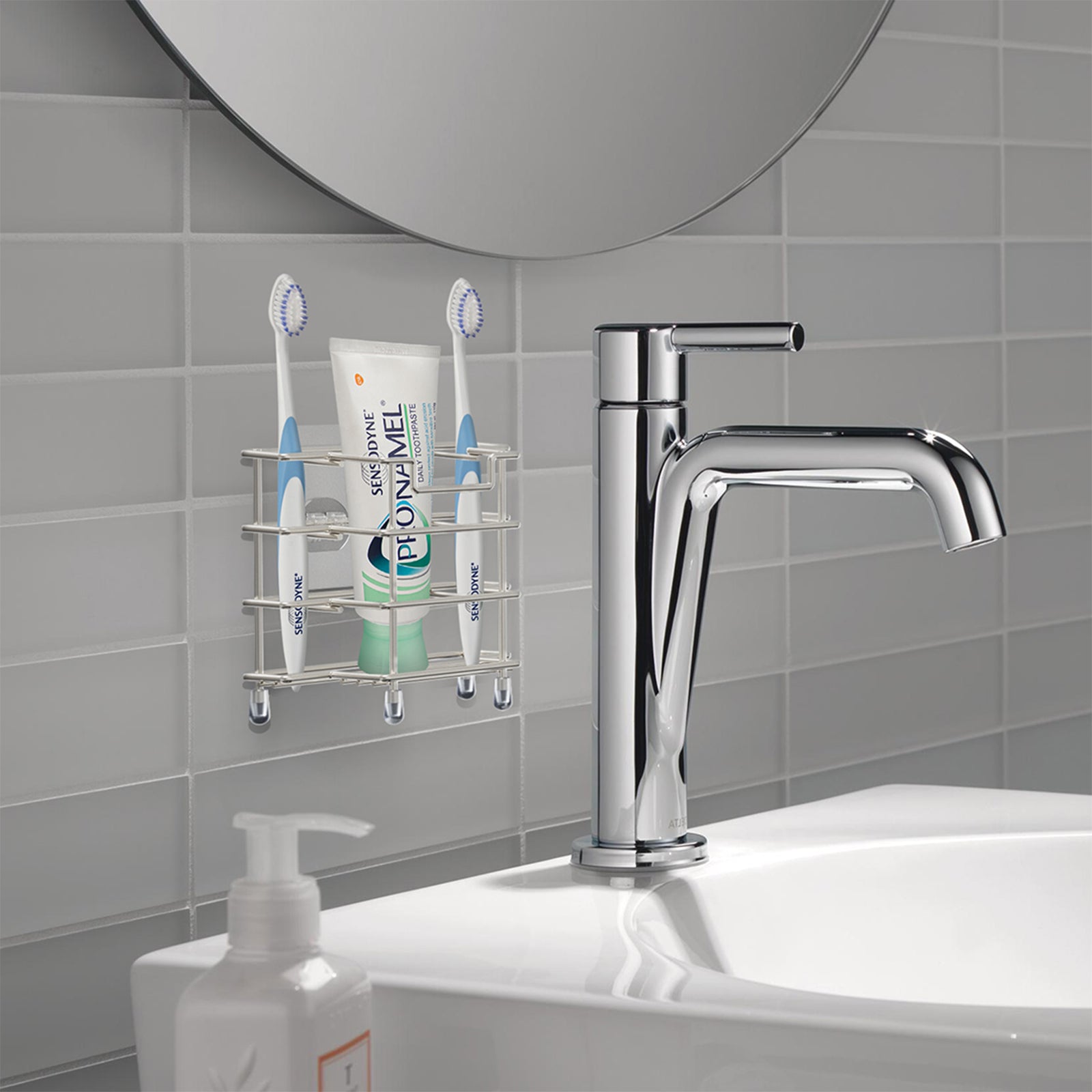 Linkidea 2 Pack Toothbrush Holders Wall Mounted, 3 Slots Bathroom Shower Organizer Stand, Stainless Steel Ventilated Countertop Rack for Toothpaste (Brushed Nickel)