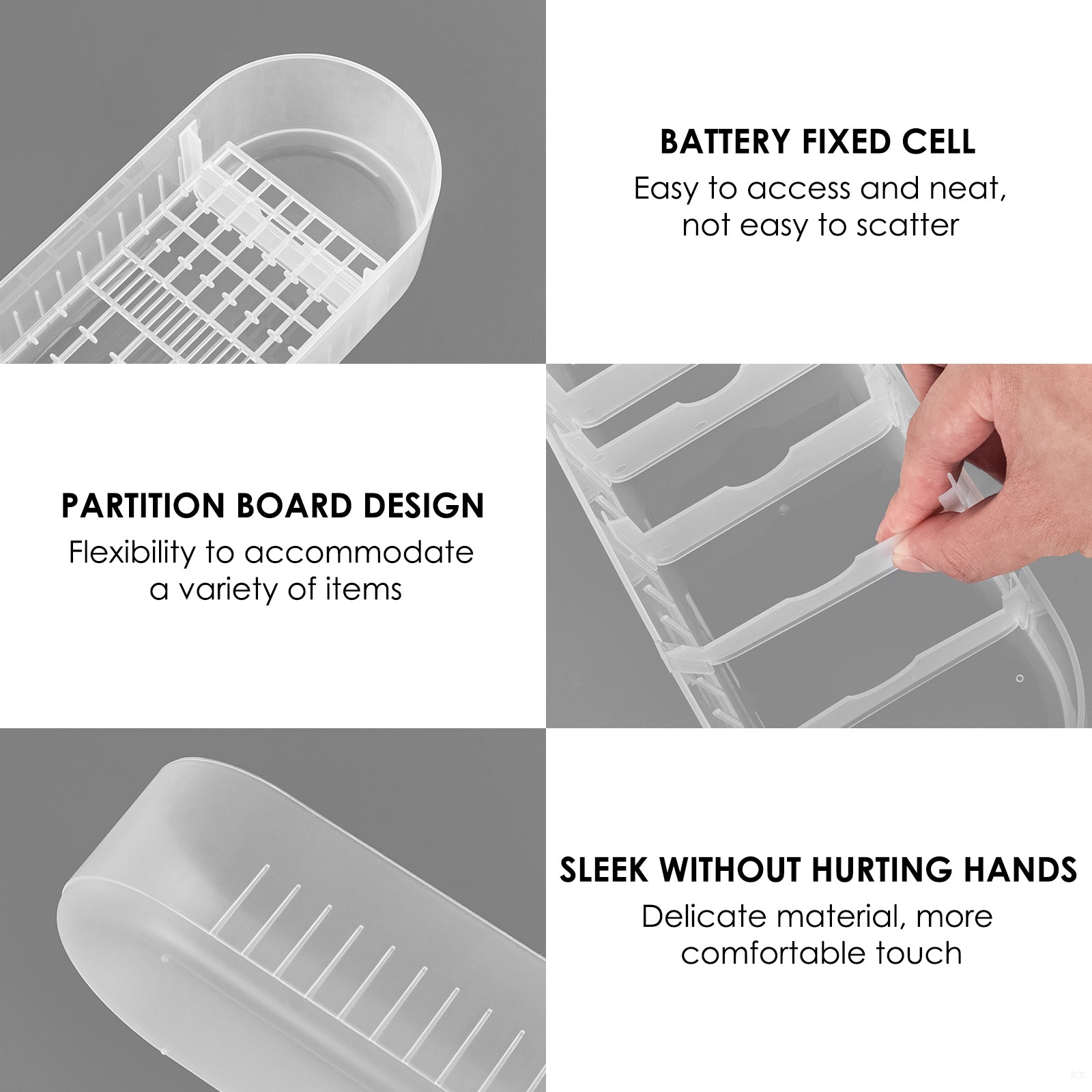 Linkidea 3 Layer Battery Storage Case Holder with Electric Quantity Detection, Portable Organizer for AA, AAA, Button Cells (White)
