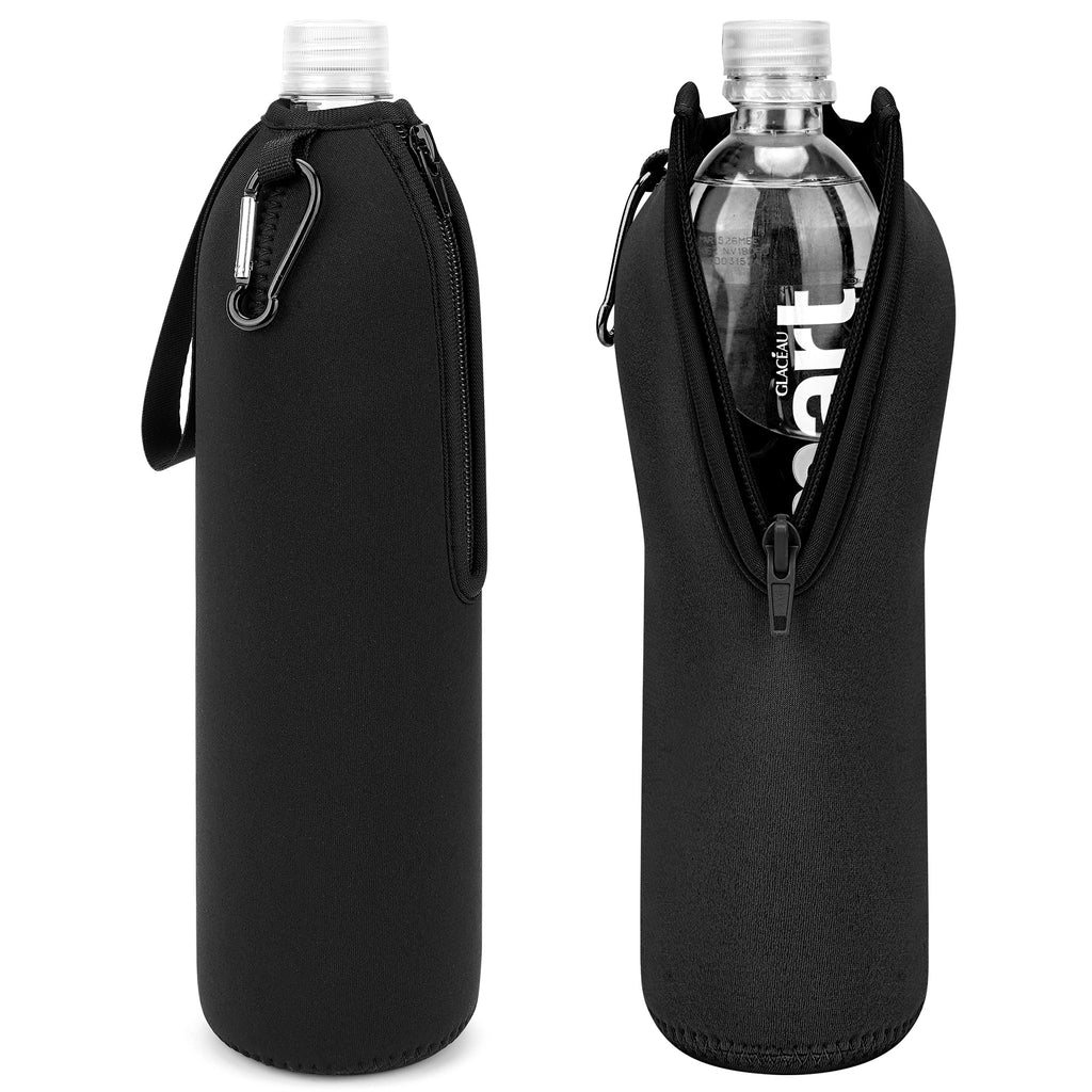 Linkidea 2 Pack Disposable Water Bottle Sleeve Compatible with Smartwater 33.8 Fl Oz, LIFEWTR 33.8 Fl Oz, Insulated Neoprene Plastic Bottled Water Cover Holder with Lockable Zipper, Black