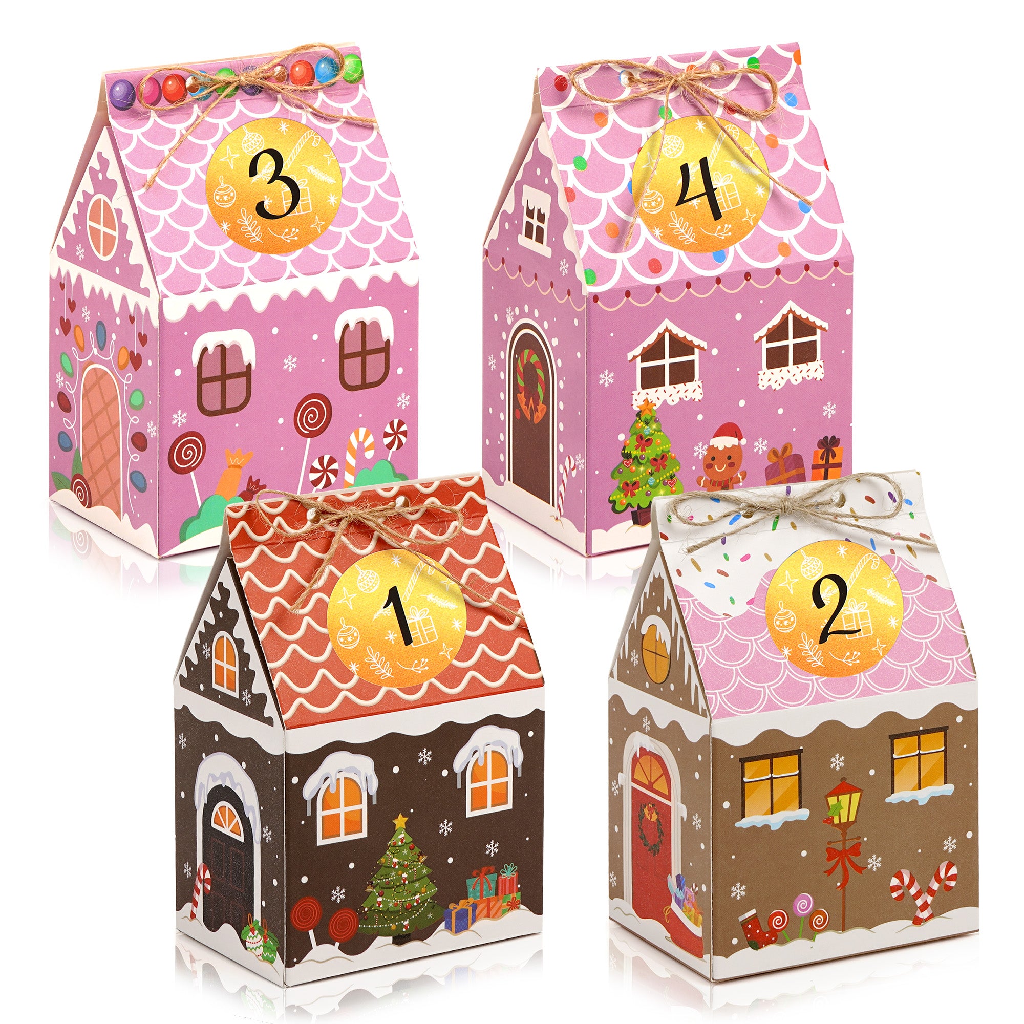 Linkidea 24 Pcs Christmas Gingerbread House Candy Case Set, Holiday Party Favors, Paper Treat Boxes for Family & Festive Gift Packaging