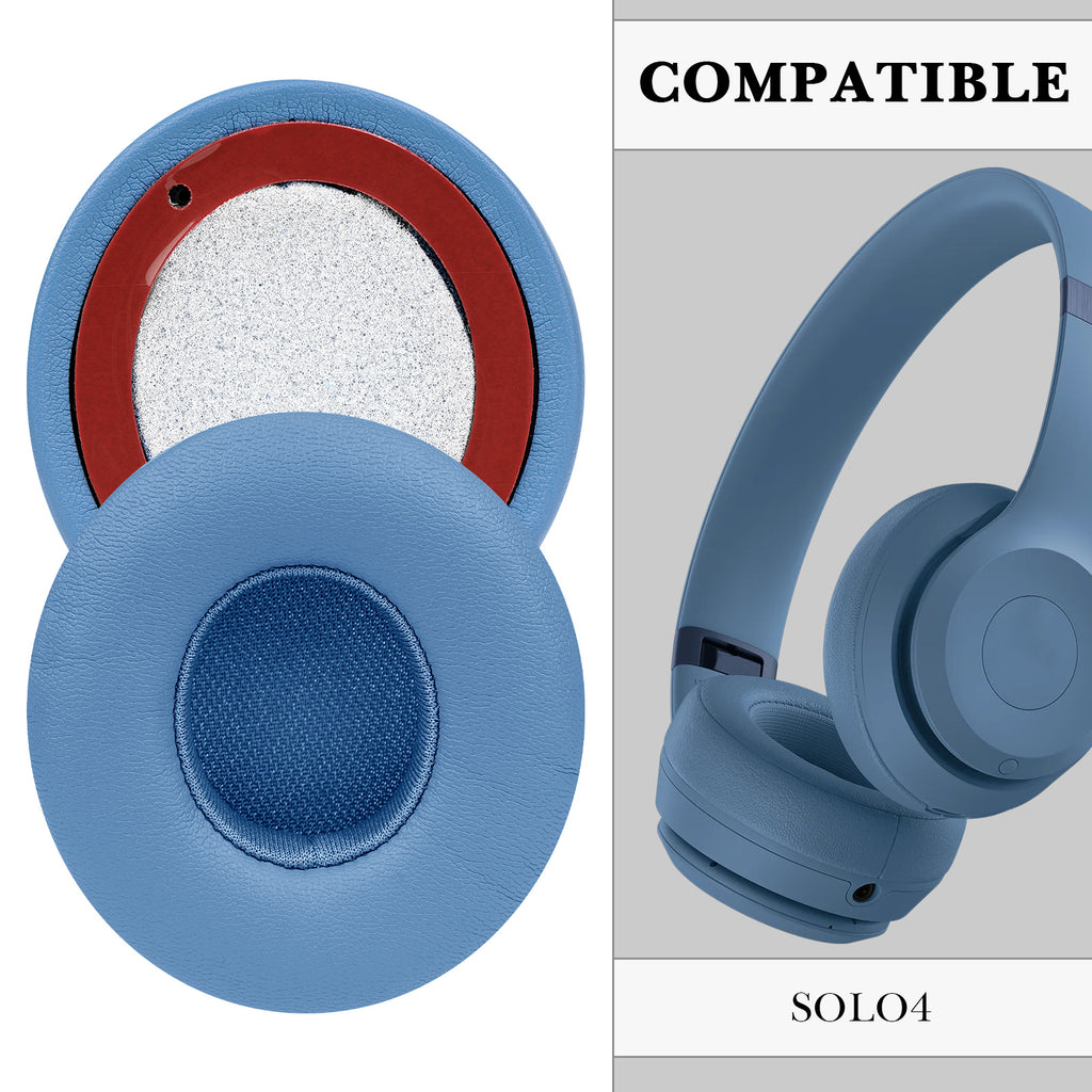 Linkidea Replacement Ear Pads for Beats Solo 4 Wireless On-Ear Headphones, Ear Cushions (Protein Leather / Blue)