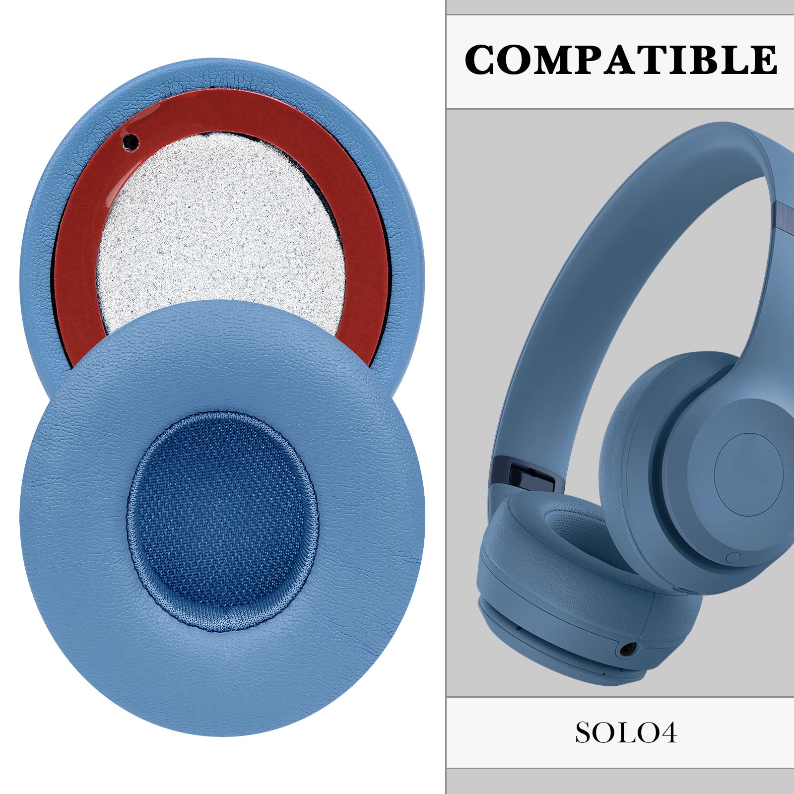 Linkidea Replacement Ear Pads for Beats Solo 4 Wireless On-Ear Headphones, Ear Cushions (Protein Leather / Blue)