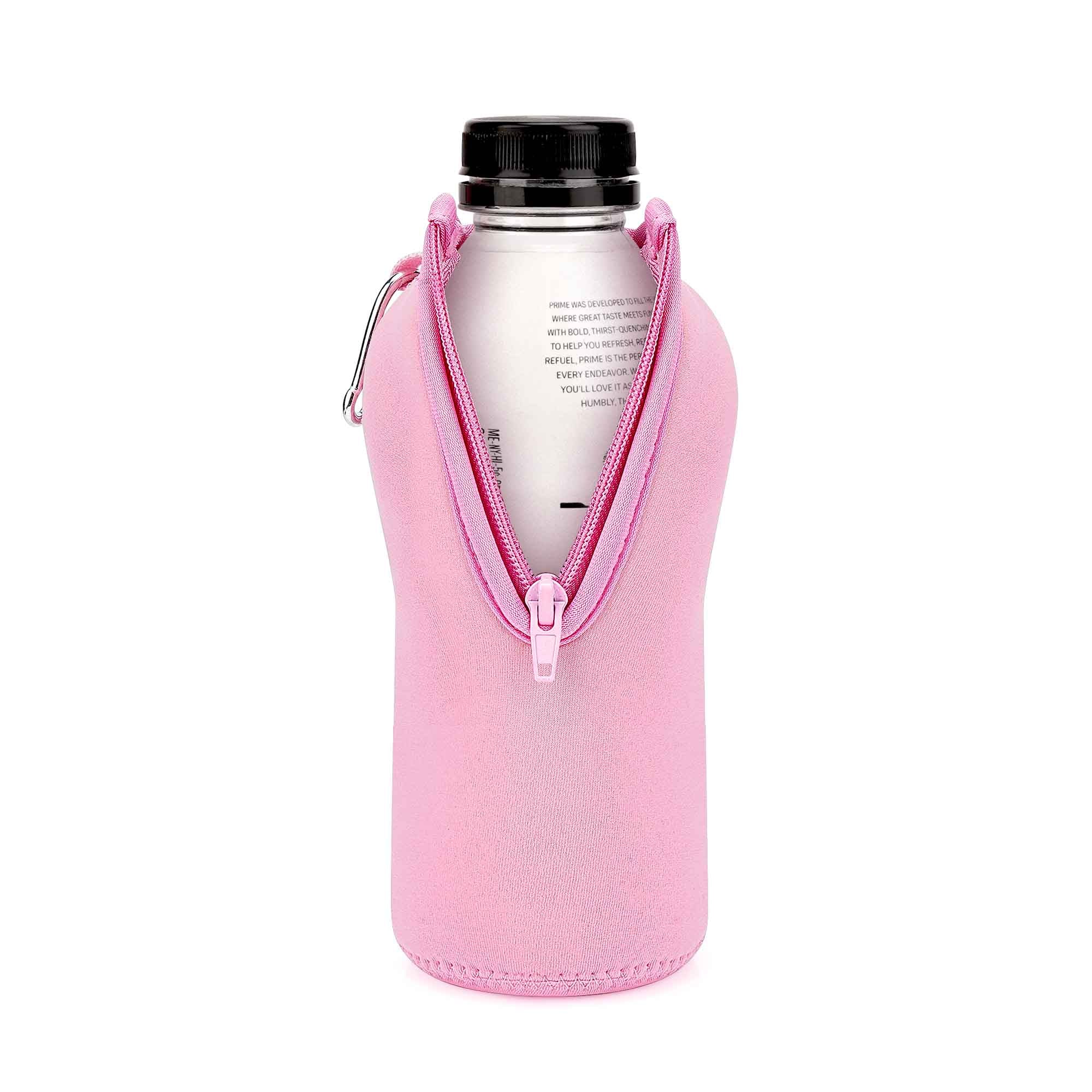 Linkidea Disposable Water Bottle Sleeve Compatible with 16.9Fl Oz PRIME Hydration, BODYARMOR, Gatorade Fit, Insulated Neoprene Plastic Sports Drink Cover with Lockable Zipper, Pink
