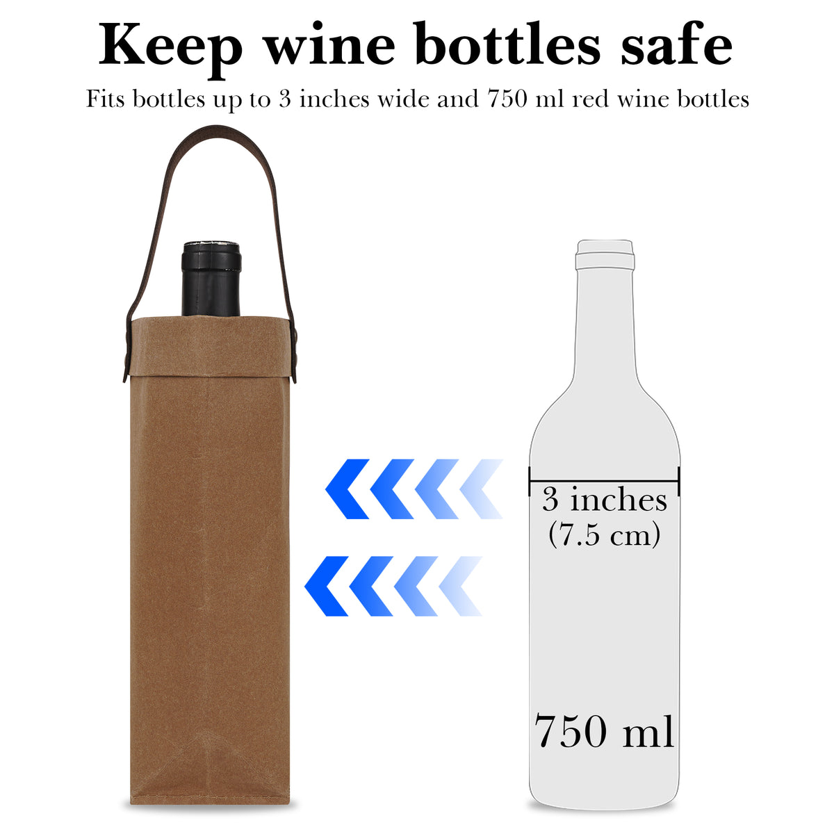 Linkidea Kraft Paper Wine Gift Bag, Reusable Wine Tote Carrier with Detachable Divider, Portable Holder for Wedding, Holiday, Business & Party Gifting (Brown)