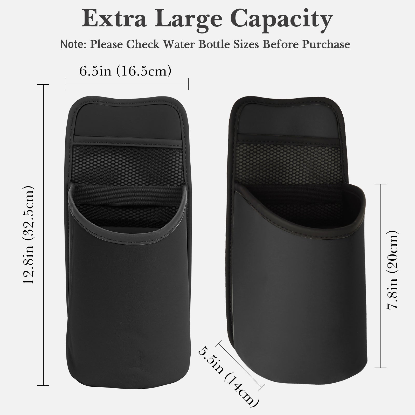 Linkidea Extra Large Car Seat Side Water Bottle Holder Compatible with EYQ 128oz, Hydracy Sport Bottle 78oz, Auto Seat Large Cup Hanging Bag with Mesh Pocket, Black