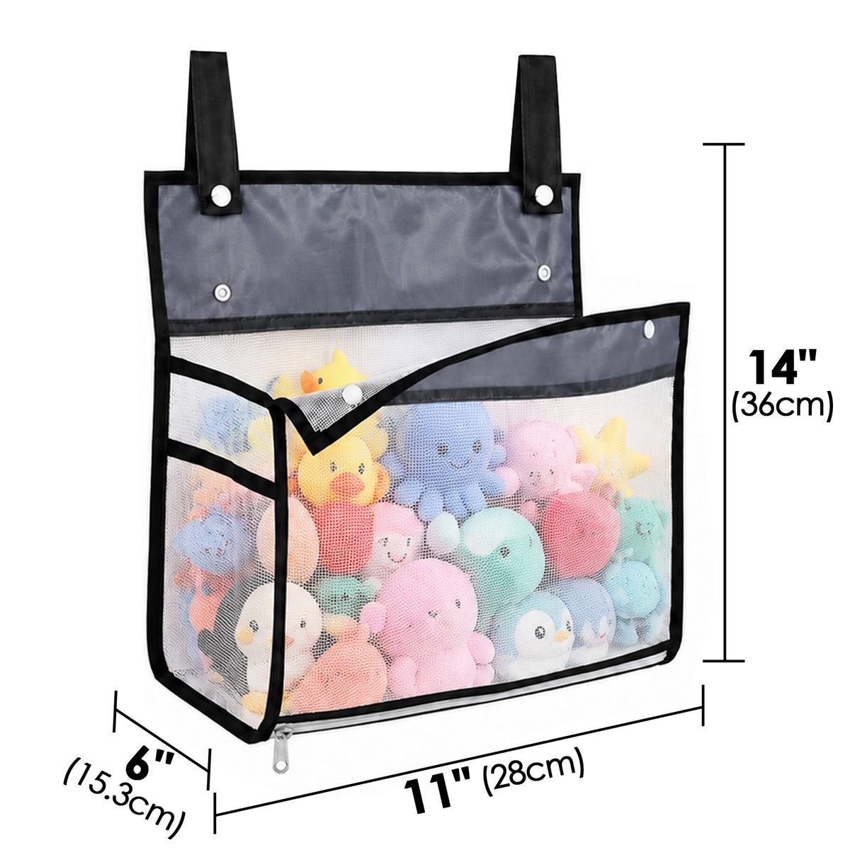Linkidea 2-Pack Hanging Mesh Bathroom Storage Organizer, Large Capacity Bathtub Basket with Adhesive Hooks, Shower Caddy for Kids Bath Toys, Toiletries and Accessories