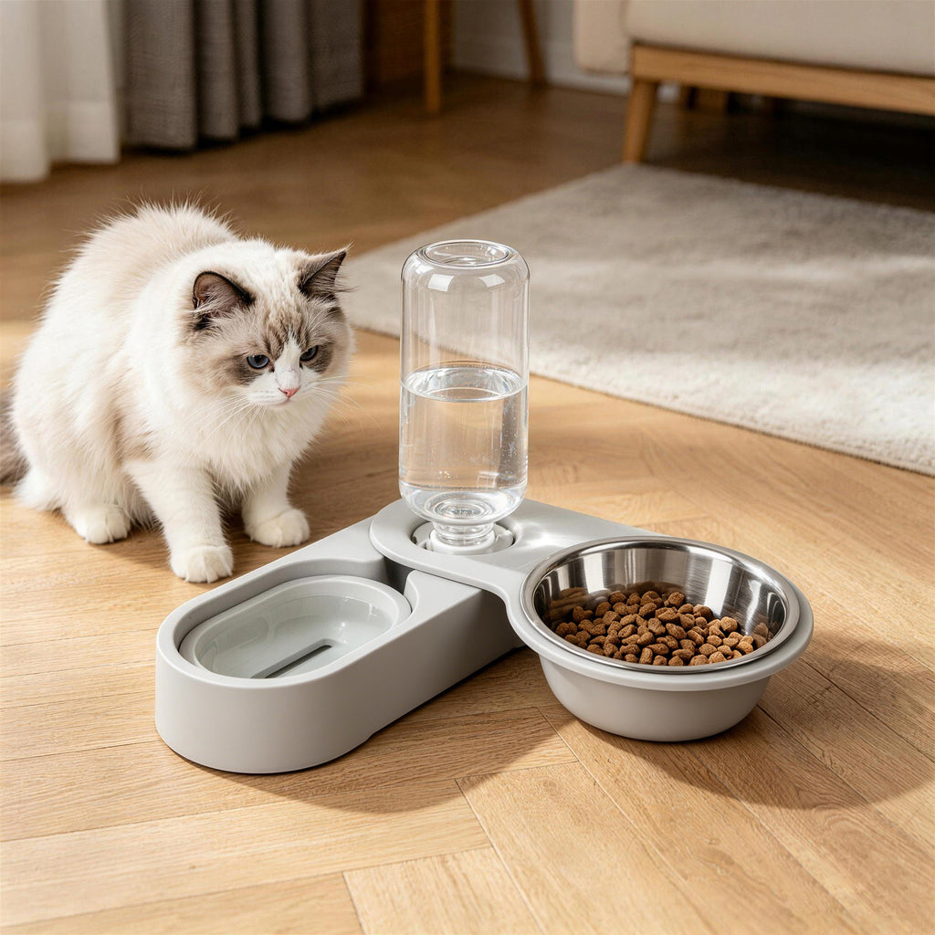 Gravity Water Dispenser for Cats, Pet Drinking Bowl Compatible with Mineral Water Bottles, Automatic Refill Water Feeder, Cat Hydration Station