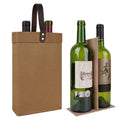 Linkidea 2-Bottle Kraft Paper Wine Gift Bag, Reusable Wine Tote Carrier with Detachable Divider, Portable Holder for Wedding, Holiday, Business & Party Gifting (Brown)