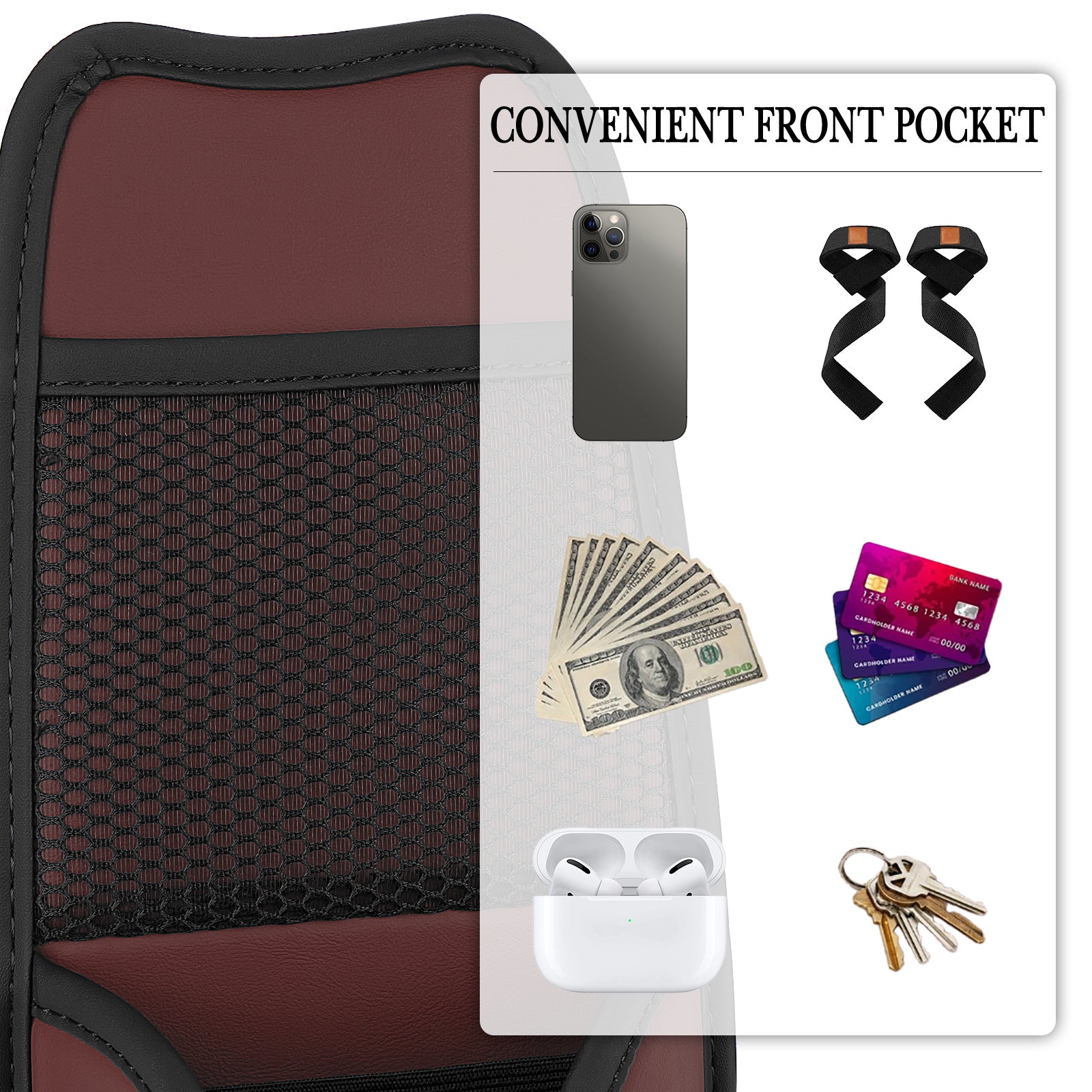 Linkidea Car Seat Side Water Bottle Organizer Compatible with YETI Rambler Bottle 26oz/36oz, Owala FreeSip 32oz/40oz, Vehicle Seat Side Storage Hanging Bag Holder for Large Bottles, Wine Red
