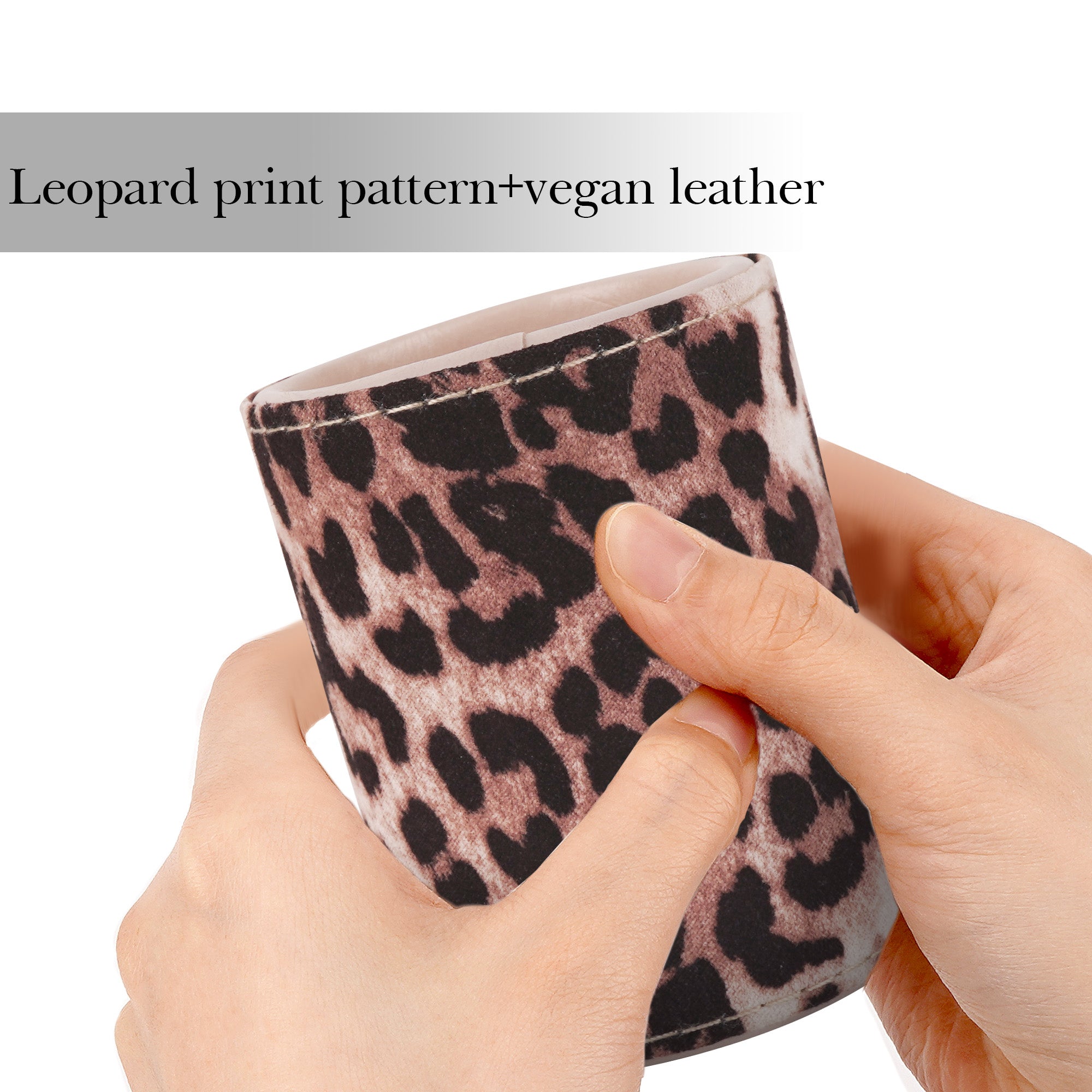 Eyeglasses Desk Holder Stand, Vegan Leather Lined Reading Glasses Holder for Nightstand Office Desk Organizer (Leopard Print)