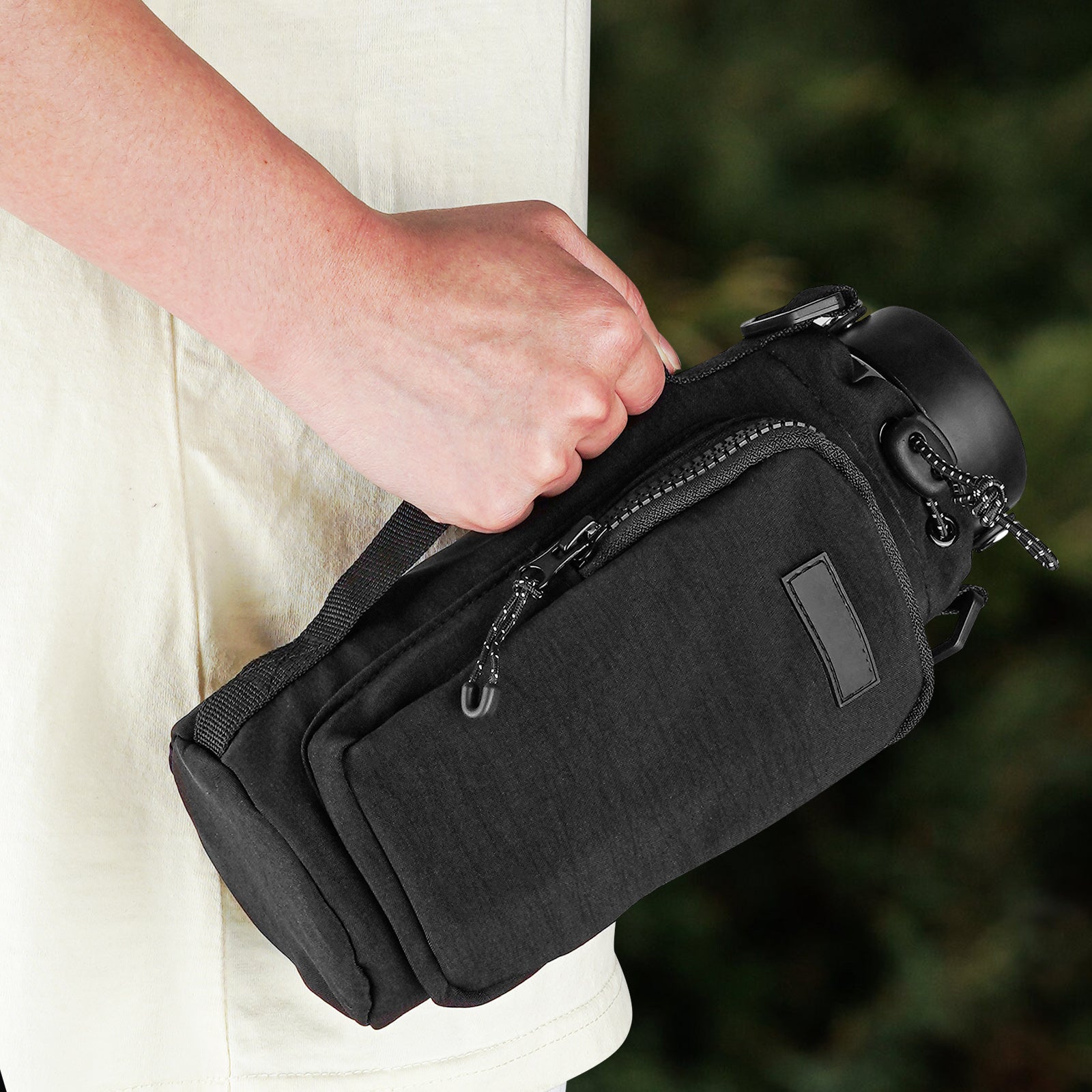 Linkidea Water Bottle Carrier with Strap Compatible with YETI Rambler Bottle 18oz/26oz, Owala FreeSip 24oz/32oz, Waterbottle Sling Bag Holder, Shoulder Strap with Phone Pocket (Black)