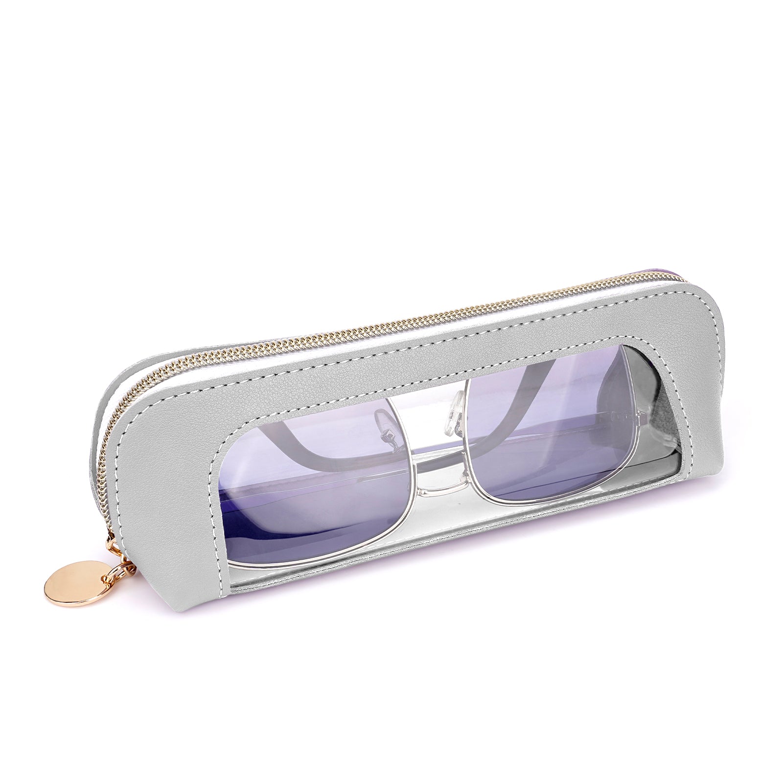 Extra Large Sunglasses Pouch Case, Vegan Leather Clear Sun Glasses Organizer Soft Bag Compatible with RB3026 RB3025 RB3689 FT0783 FT0783 FT0965 GG1422S GG1440S (XXL, Grey)