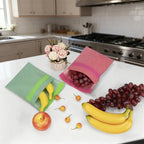 Linkidea 2 Pcs Portable Snack Bag, Washable Eco-friendly BPA Free Reusable Food Holder, 7-inch Hook and Loop Leak-Proof Compact Food Pouch Fits Sandwich, Sugar, Nuts (Red, Green)