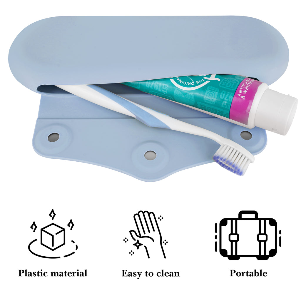 Linkidea Manual Toothbrush Travel Case with Magnetic Closure, Compatible with Colgate ExtraClean, Oral-B CrossAction Toothbrush, Portable Silicone Protective Box (Blue)