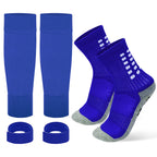 Linkidea Kids Soccer Grip Socks with Shin Guard Sleeve for Age 6 - 9 (Blue)