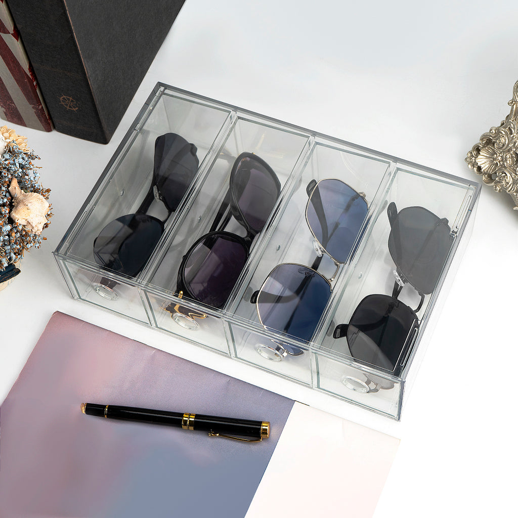 Acrylic Sunglasses Organizer for Extra Large Sunglasses, Glasses Holder Sunglass Display Stand with 4 Drawers, Sun Glasses Storage Compatible with Gucci GG0876S GG0875S GG1020S