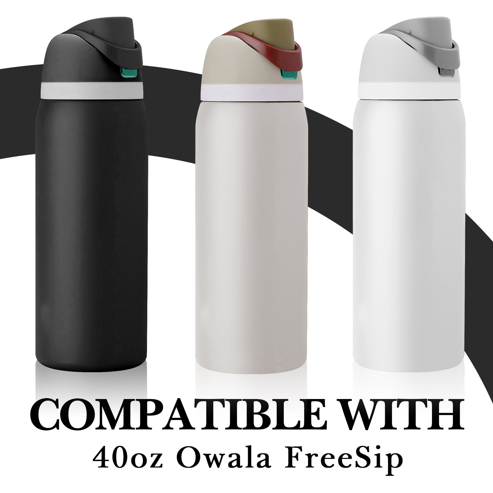 Linkidea 2 Pack Water Bottle Boot Compatible with Owala FreeSip 40oz, Silicone Anti-Slip Bottle Bottom Bumper Protector (Black)