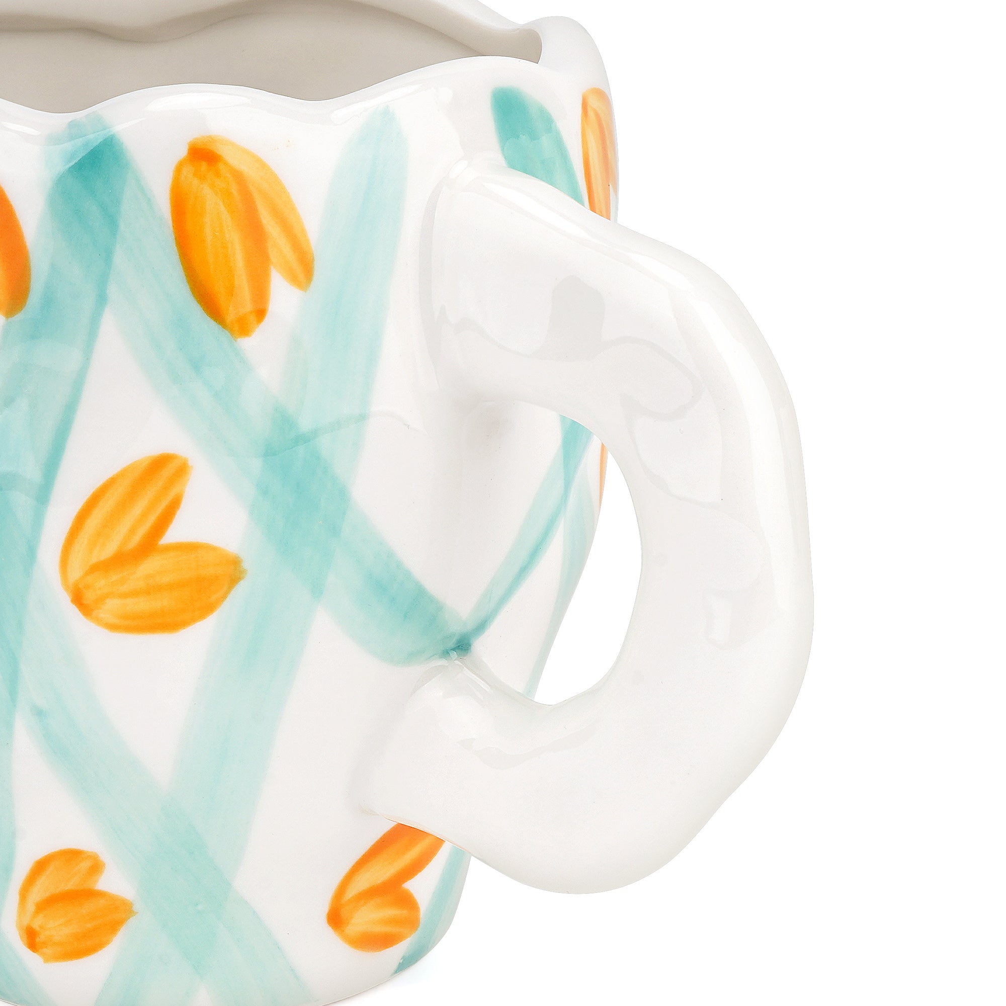 Linkidea Ceramic Coffee Mug, 12oz/350ml Hand-Painted Irregular Coffee Cup, Novelty Teacups with Handles for Beer, Latte, Hot Cocoa, Microwave and Dishwasher Safe (Green Heart Stripes)