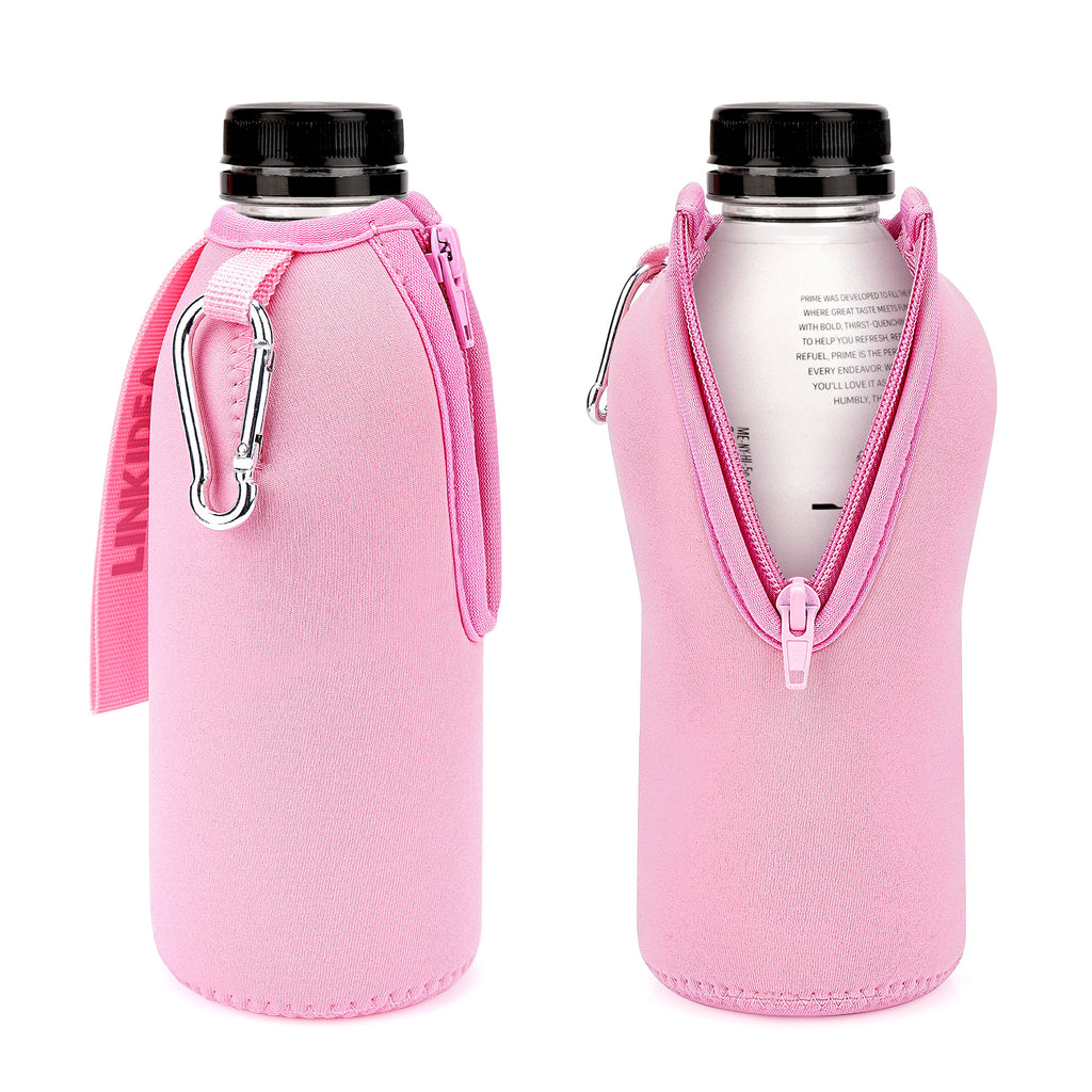 Linkidea 2 Pack Disposable Water Bottle Sleeve Compatible with 16.9 Fl Oz PRIME Hydration, BODYARMOR, Gatorade Fit, Insulated Plastic Sports Drink Cover with Lockable Zipper, Pink