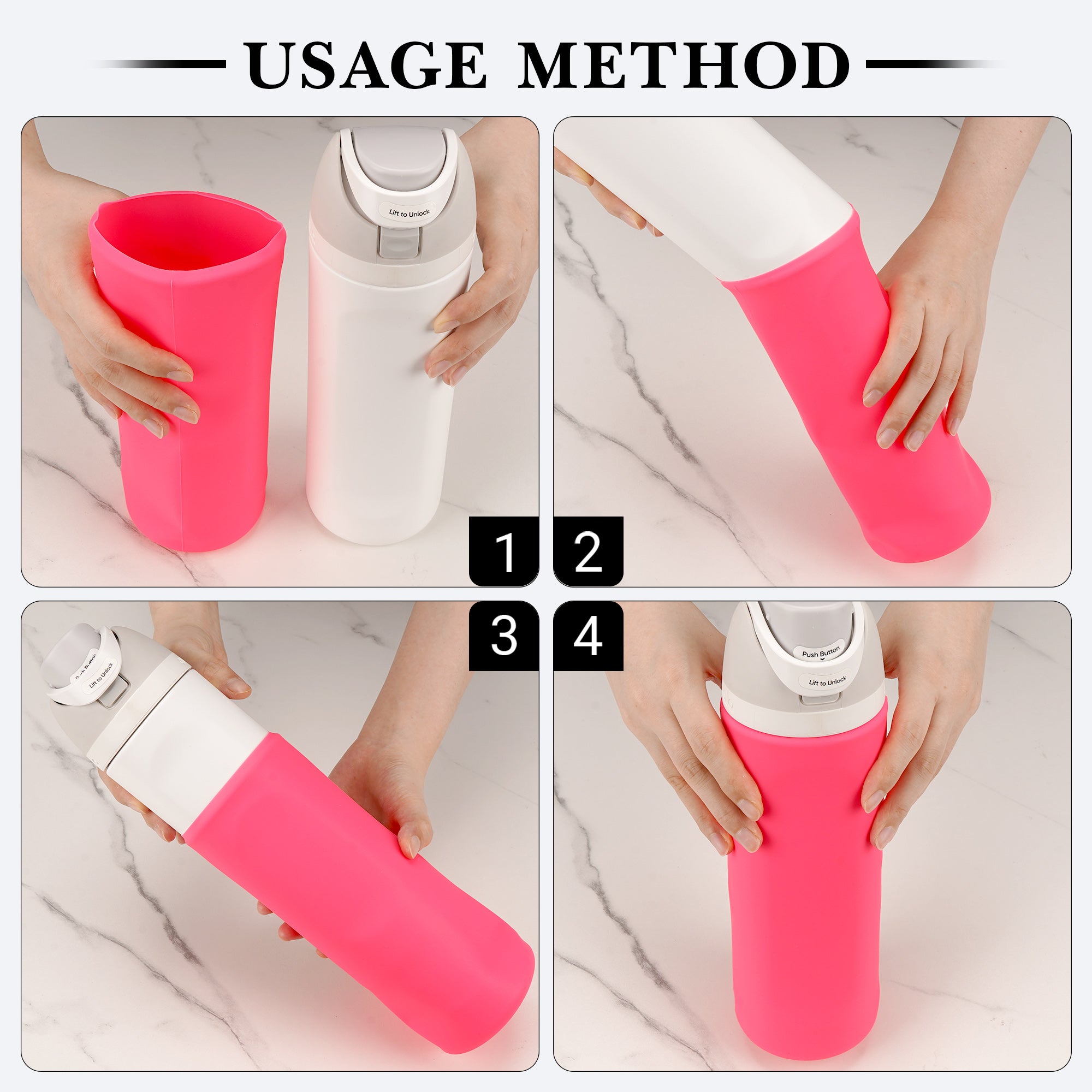 Linkidea Silicone Water Bottle Sleeve Compatible with Owala FreeSip 24oz, Anti-Slip Protector Waterbottle Boot, Bottle Bumper Cover, Bright Pink