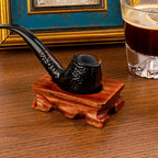 Linkidea Wooden Tobacco Pipe Stand, Single Pipe Holder Rack with Curved Slot, Compact Pipe Display Stand for Desk Storage and Organization (Brown)