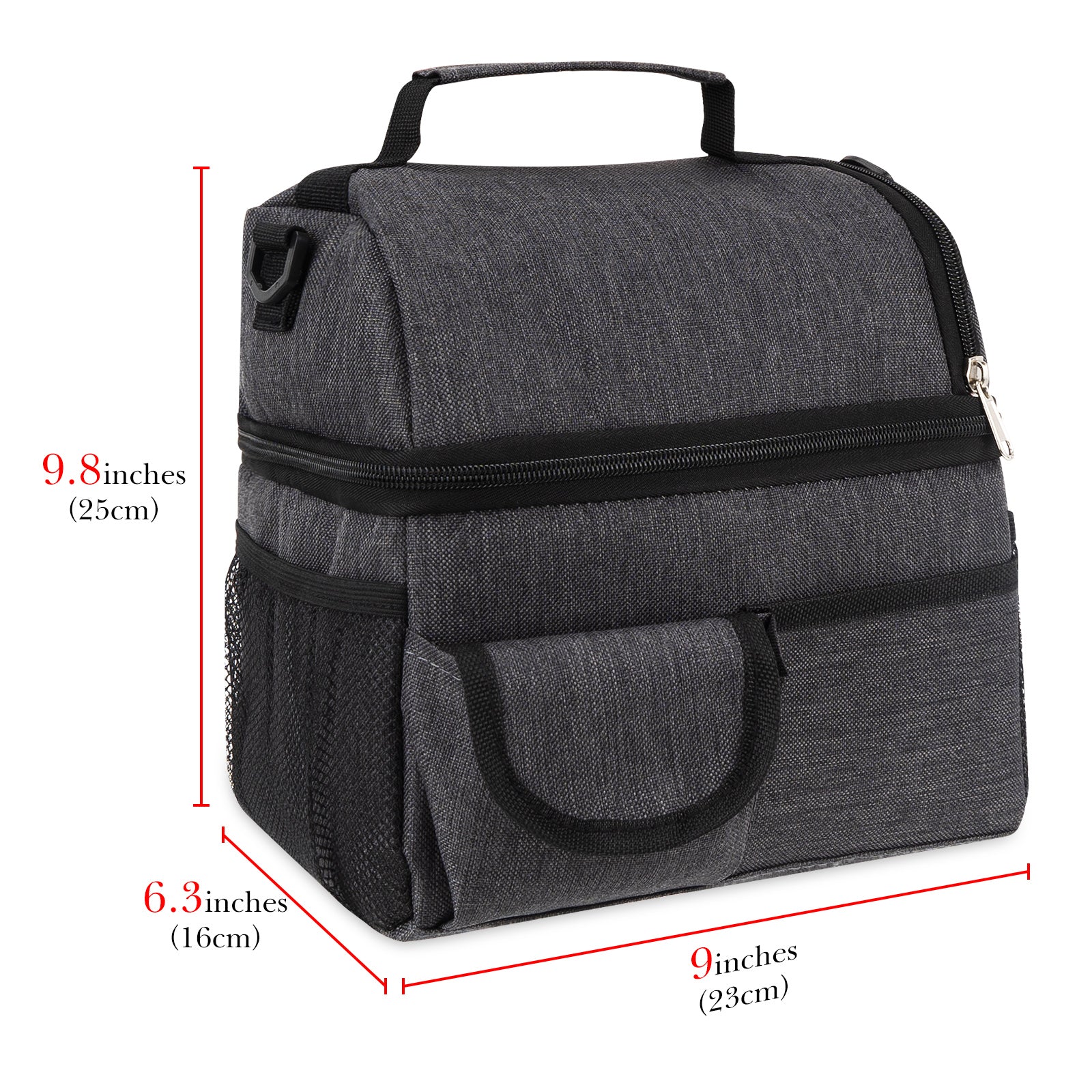 Linkidea Double Layers Lunch Box Bag, Large Capacity Lunch Box Storage Bag with Adjustable Strap, Insulated Tote Lunch Bag for Adult, Compatible with Crock Pot, DUPASU, Aotto, LUNCHEAZE (Black)
