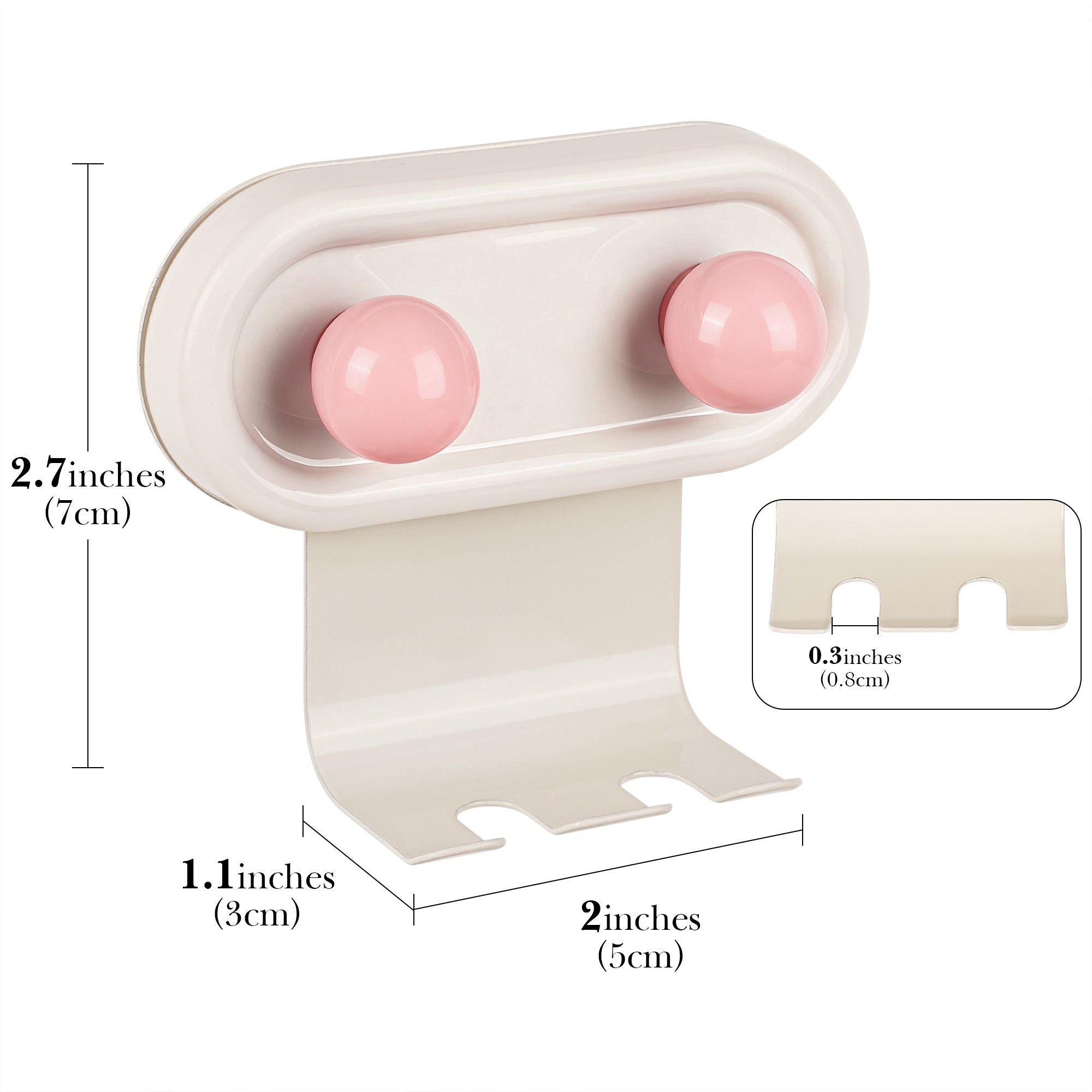 Linkidea 2 Pack Wall Mount Toothbrush Holder for Bathroom, 2 Slots Self Adhesive Iron Brush Hanger Compatible with Oral-B CrossAction, Colgate ExtraClean(Pink Dot)
