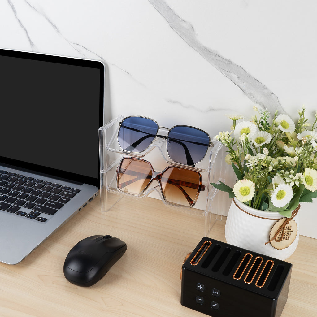 Sunglasses Desk Holder Stand for Extra Large Sunglasses, 2 Pack Acrylic Oversized Glasses Holder Sunglass Display Stand Compatible with Gucci GG0876S GG0875S GG1020S