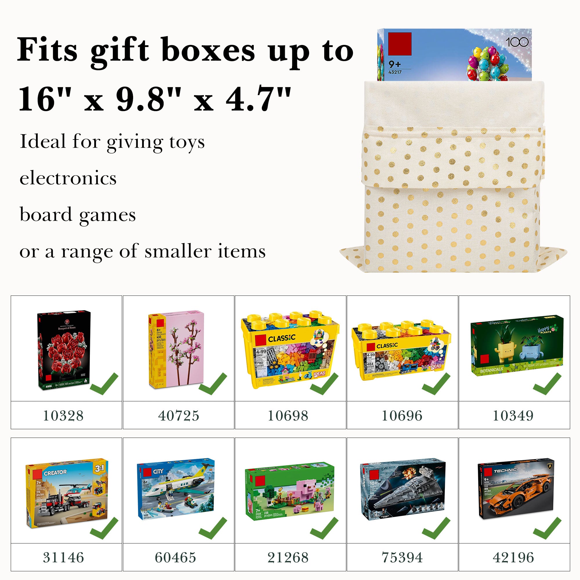 Linkidea 4 Pack Reusable Drawstring Gift Bags, Fabric Party Favor Bags for Birthday, Christmas & Holiday, Toy Storage Pouch for Building Blocks, Bricks & Goodie Bags (Stripes Pattern)