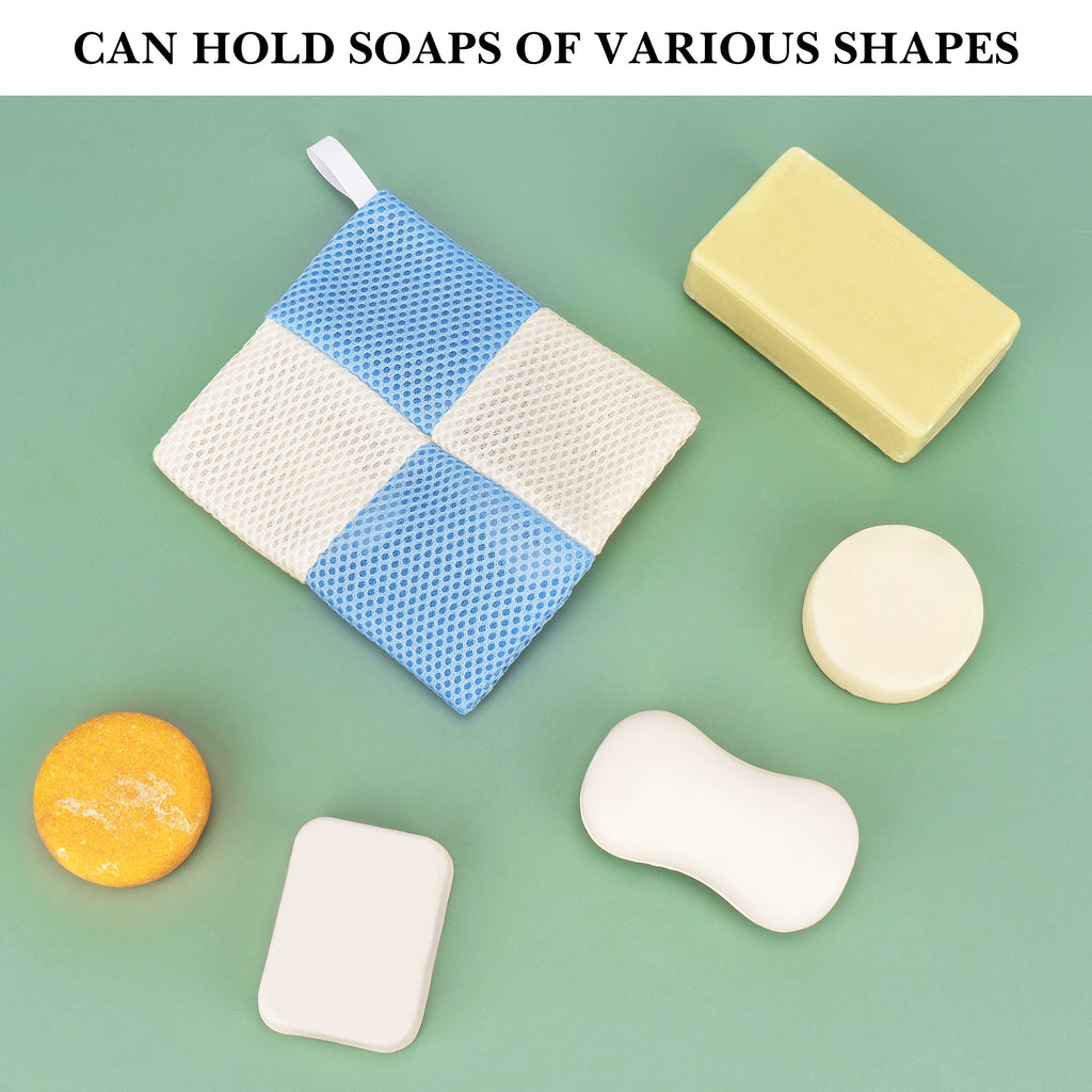 Linkidea 3 Pack Soap Saver Pouch with Zipper, Exfoliating Body Sponge Scrubber with Hand Loop, Mesh Foam Lather Pocket for Shower Bath, Rectangle