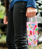 Linkidea Iced Coffee Cup Carrier Holder Compatible with Starbucks Venti and Trenta, Dunkin'Donuts, Oxford Cloth Drink Cooler Warmer Bag for 22oz - 32oz Coffee Beverage Drinks Cup, Pink