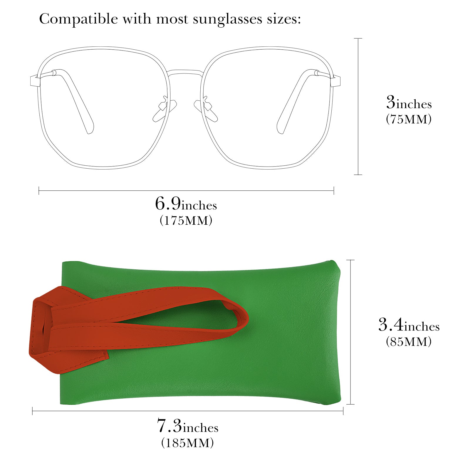 Extra Large Sunglasses Pouch Case, Vegan Leather Glasses Organizer Soft Bag Compatible with TOM FORD FT0965 FT0992 Gucci GG1105S GG1377S PR 29YS Runway (XXL, Green)