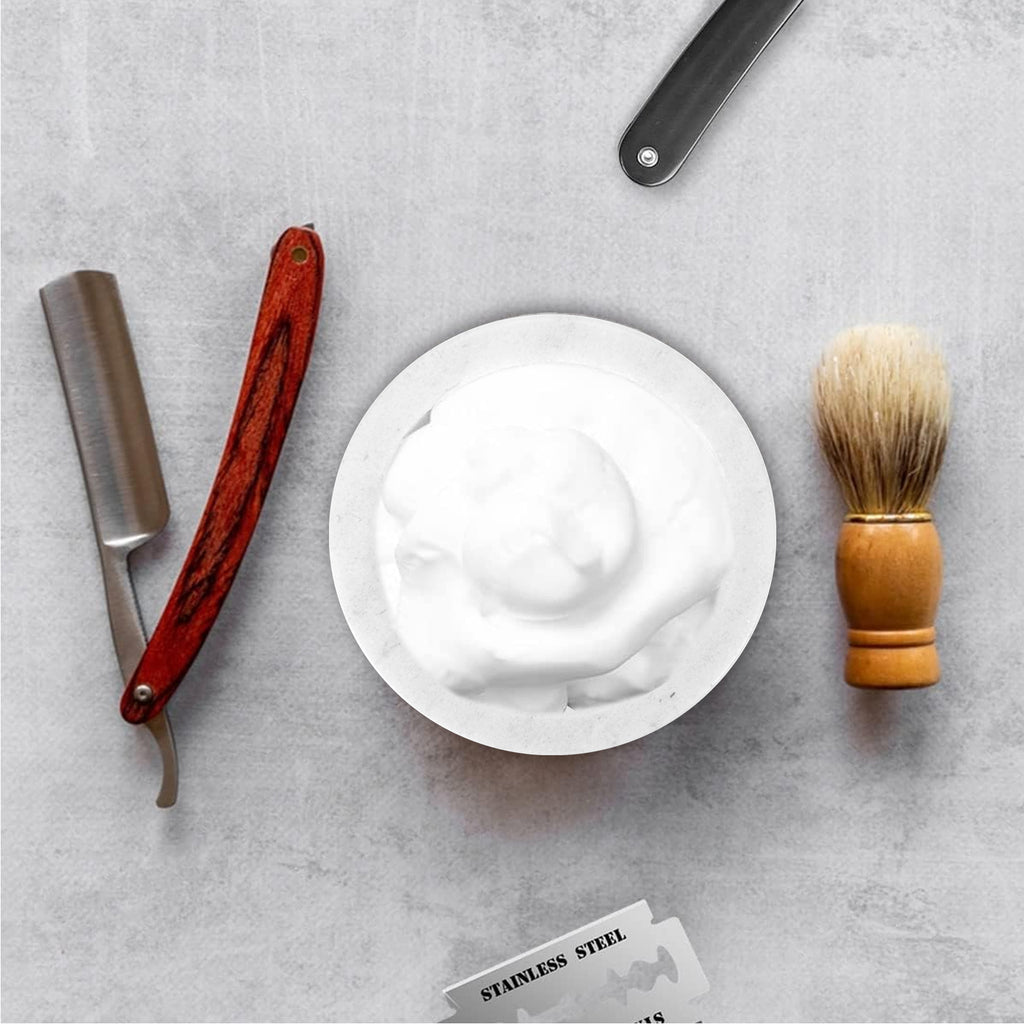 Linkidea Marble Shaving Soap Bowl, 100% Natural Marble with Interior Grooves for Maximum Lather, Heat Retaining Stone Provides a Luxurious Hot Shave Experience, Gift for Husband, Dad (White)