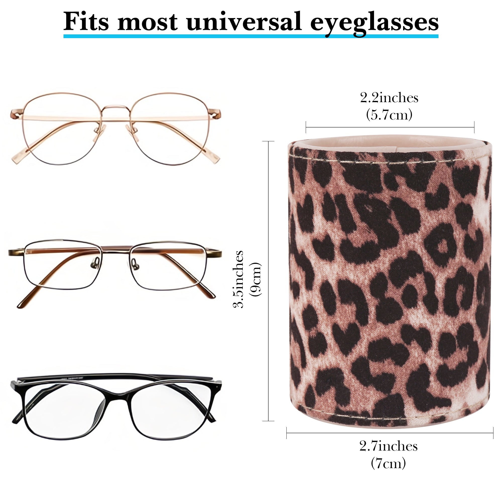 Eyeglasses Desk Holder Stand, Vegan Leather Lined Reading Glasses Holder for Nightstand Office Desk Organizer (Leopard Print)