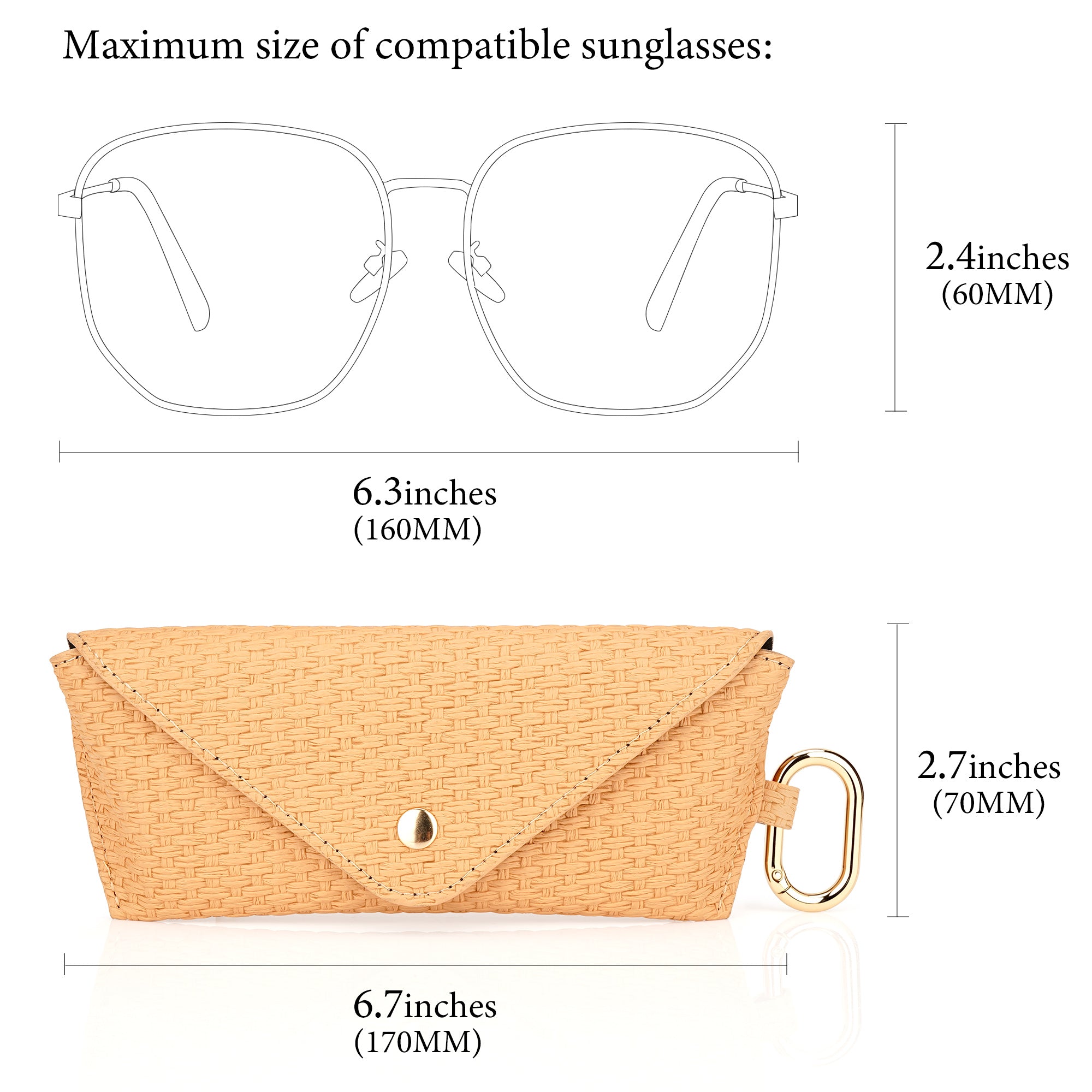 Extra Large Sunglasses Pouch Case with Hook, Vegan Leather Sunspecs Organizer Soft Bag Compatible with RayBan RB3647N RB2197 RB0360S