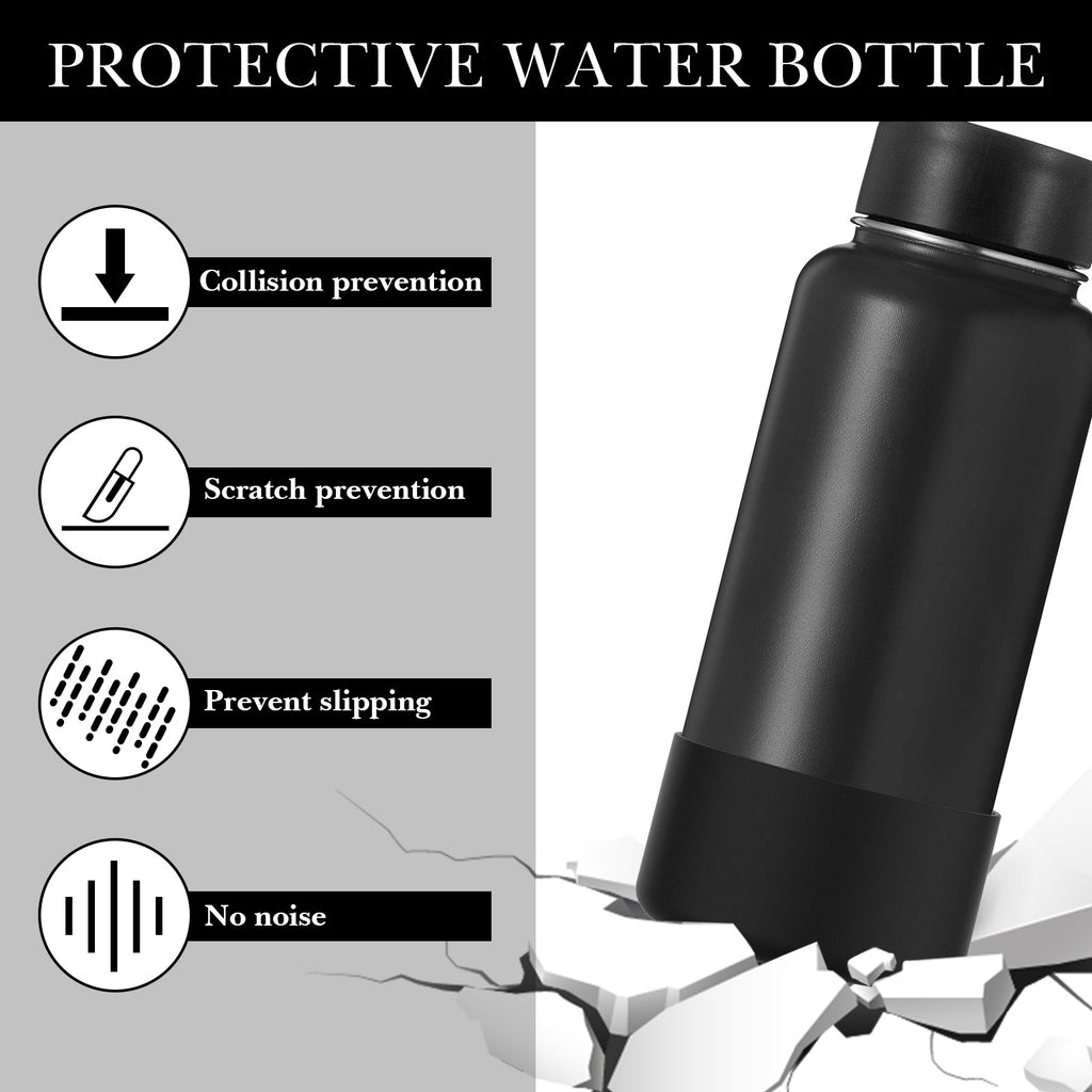 Linkidea Water Bottle Boot Compatible with IRON °FLASK Wide Mouth 32oz/40oz, Narrow Mouth 32oz, Silicone Bottle Bottom Sleeve Cover Protector, Bottle Bumper (Black / 2 Pack)